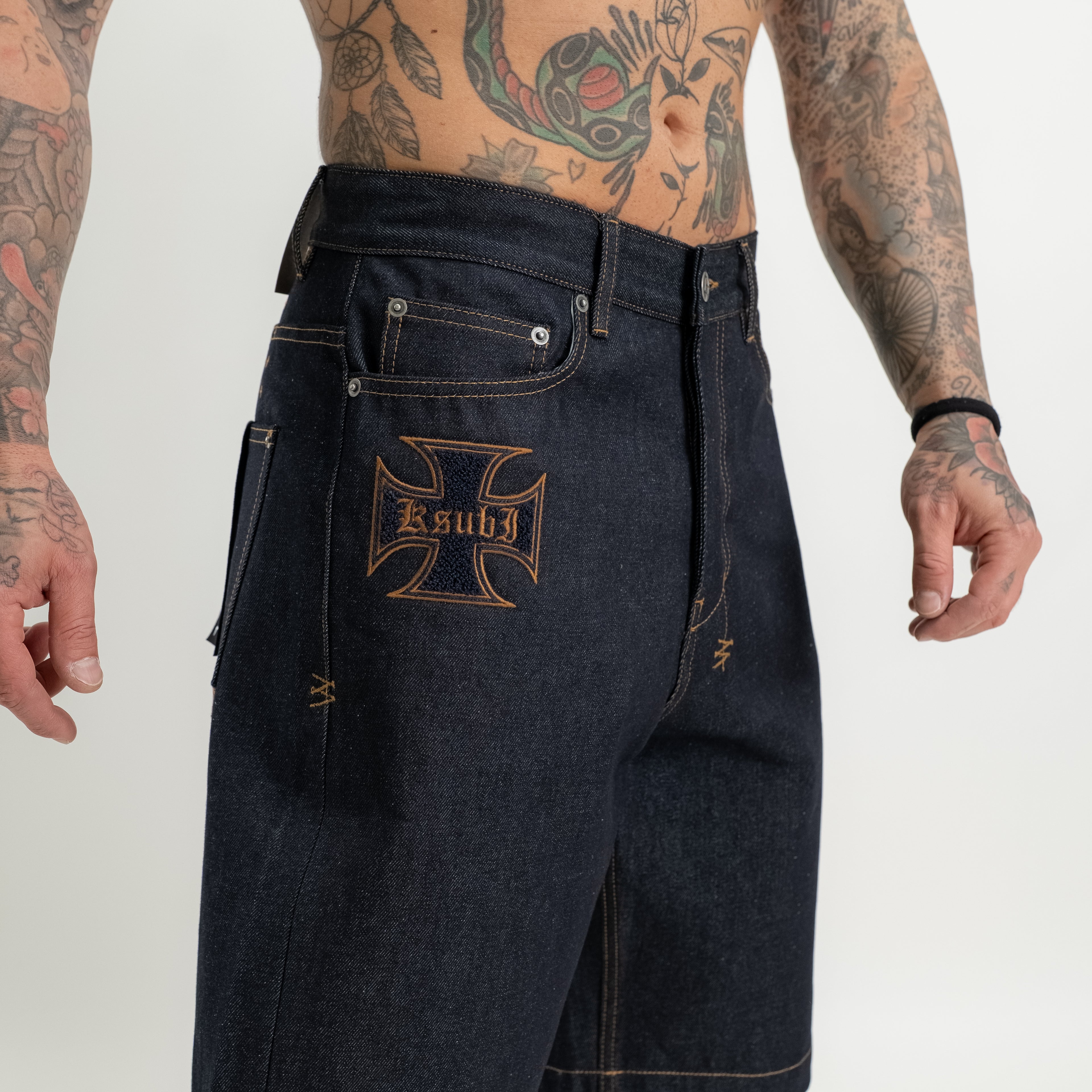 Raw denim Bermuda wide leg