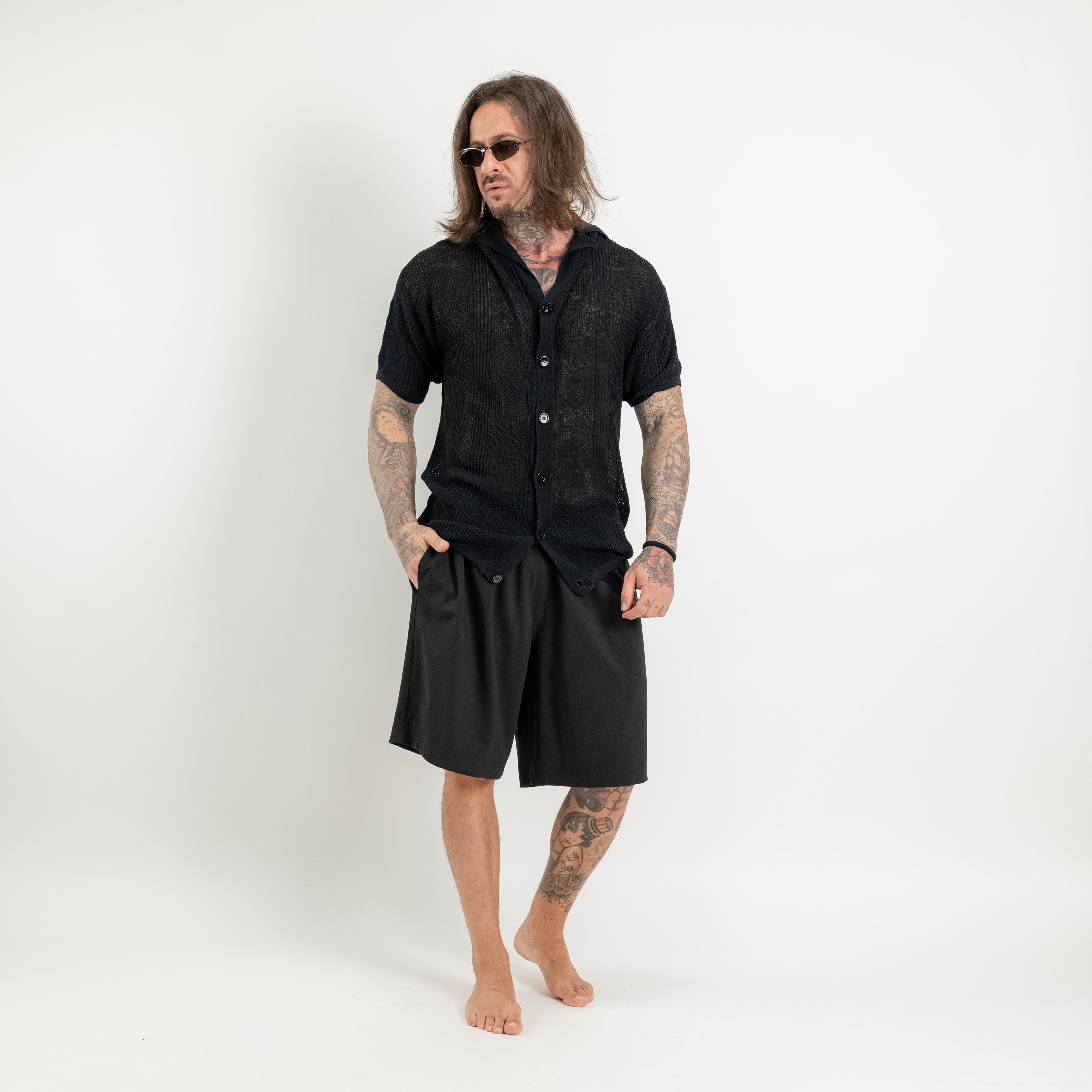 Maglia-Camicia traforata in misto lino