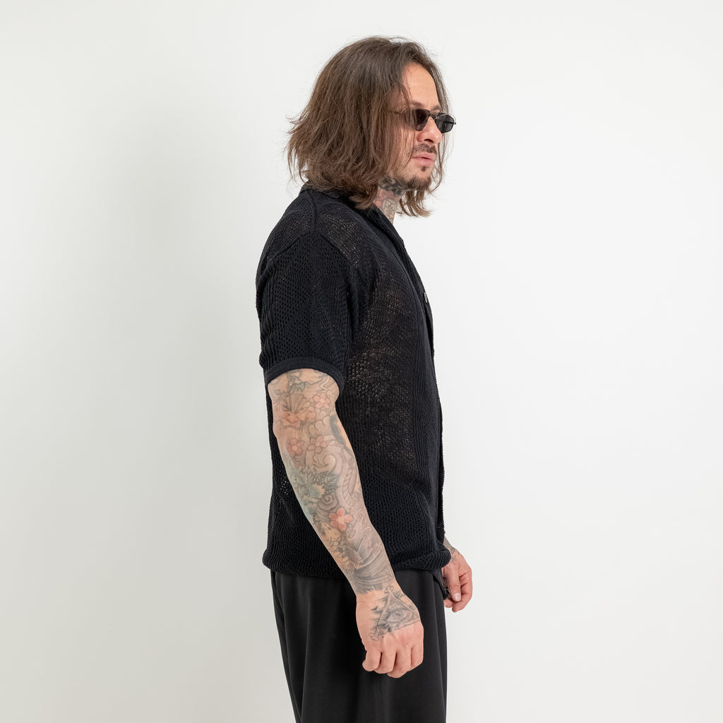 Maglia-Camicia traforata in misto lino