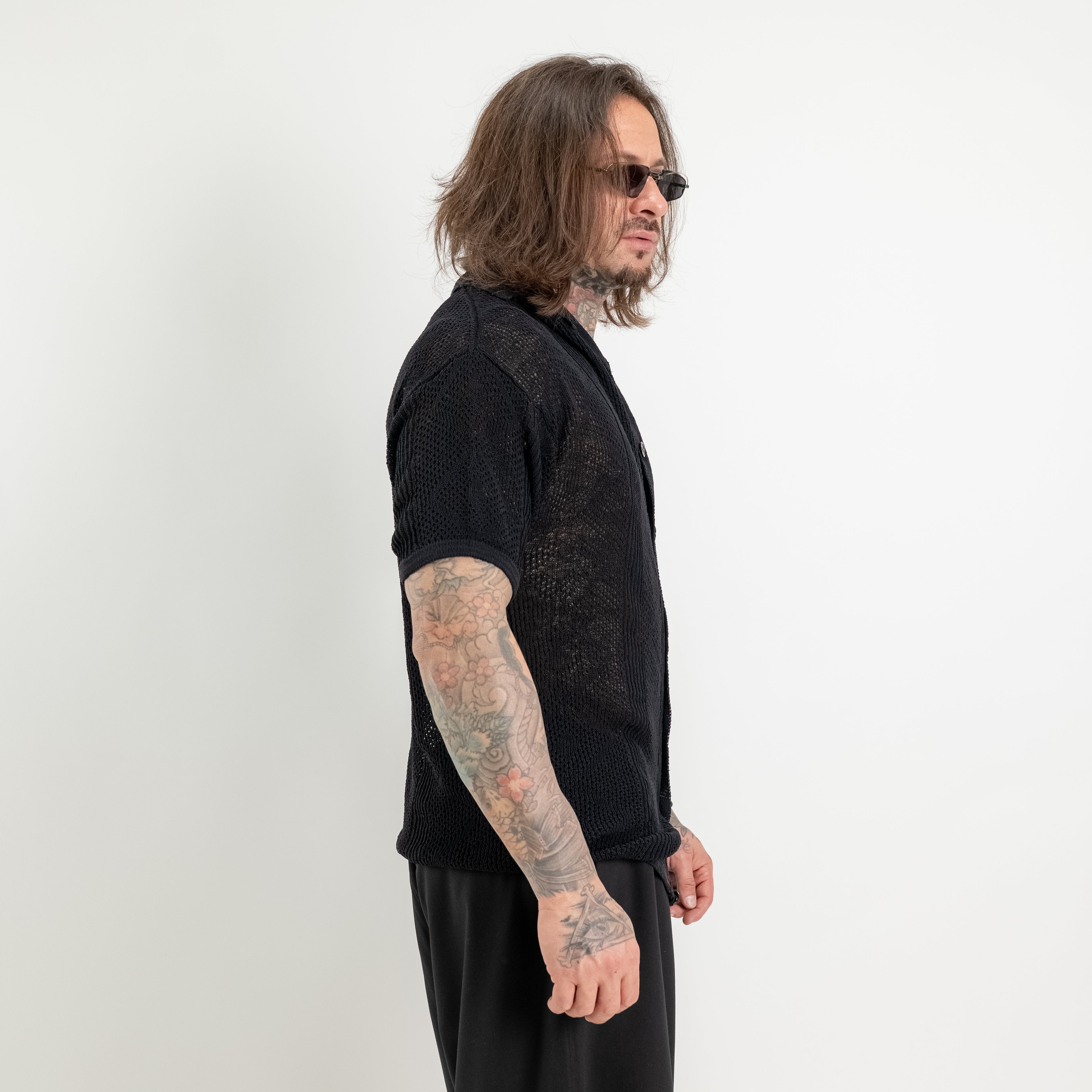 Maglia-Camicia traforata in misto lino