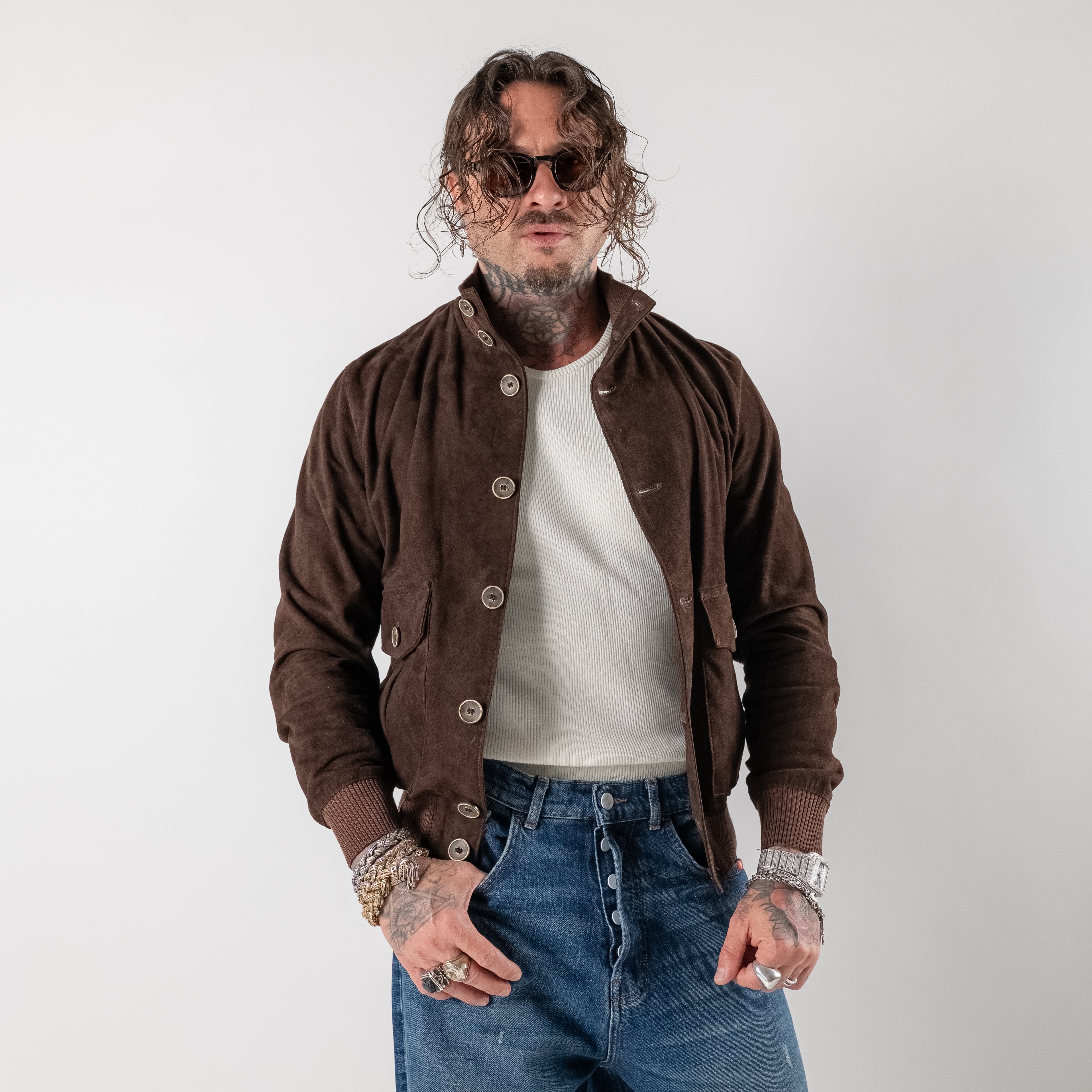 Bomber in pelle scamosciata