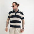 Striped cotton blend polo shirt