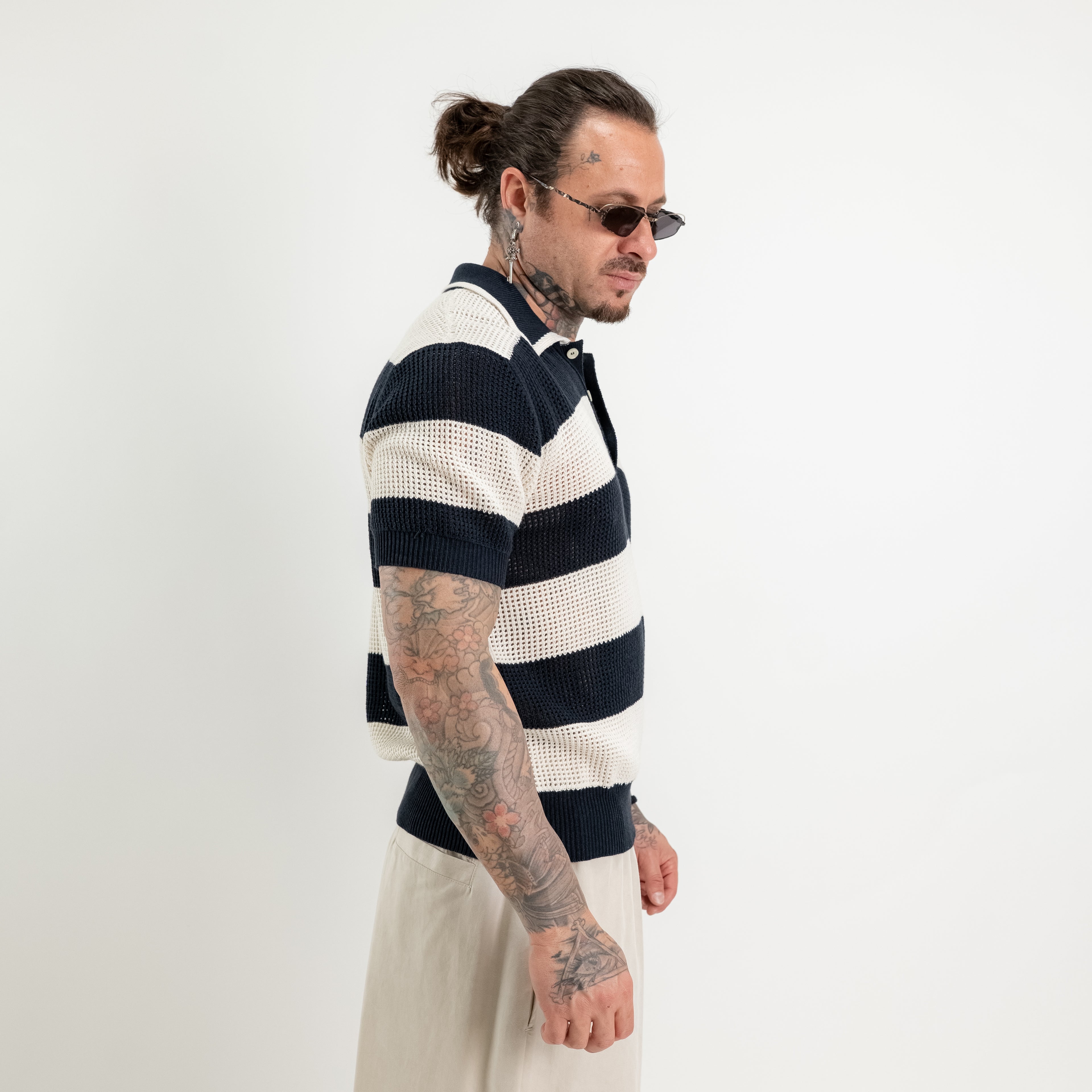 Striped cotton blend polo shirt