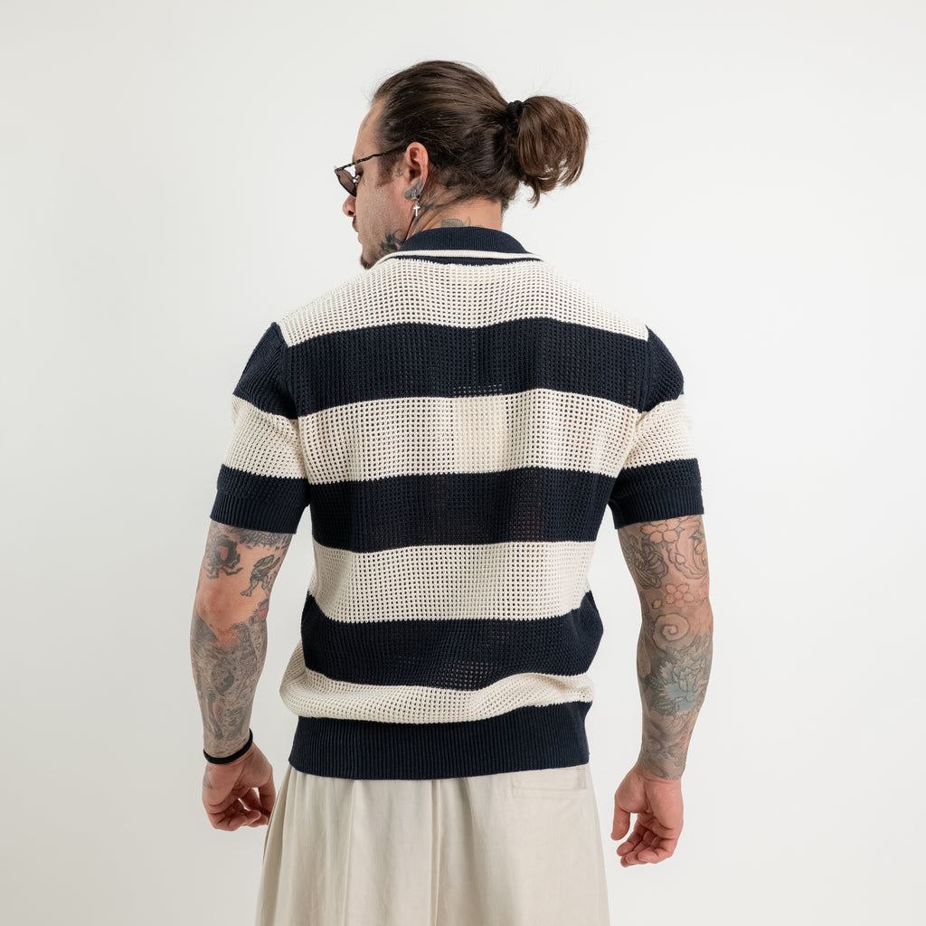 Striped cotton blend polo shirt