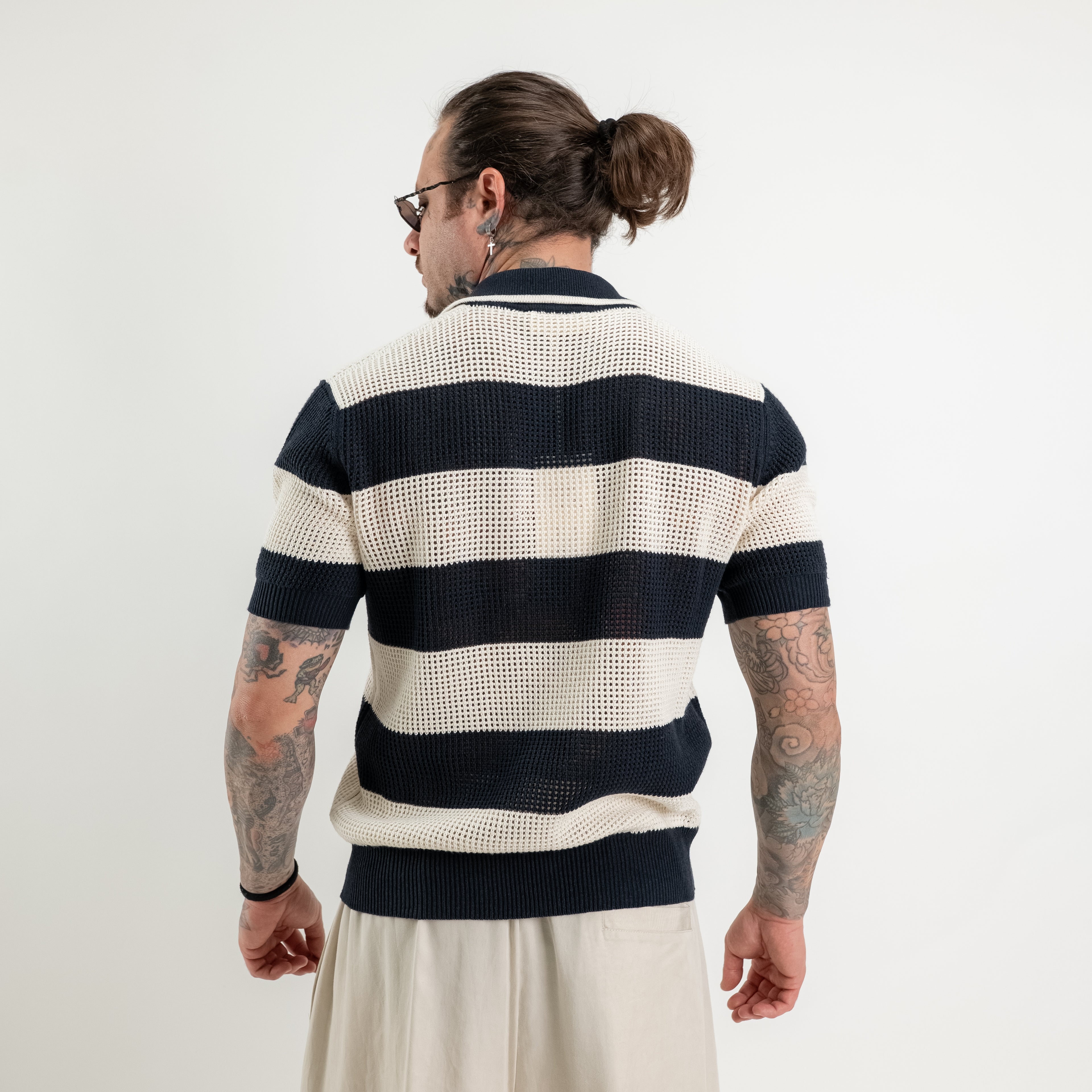 Striped cotton blend polo shirt
