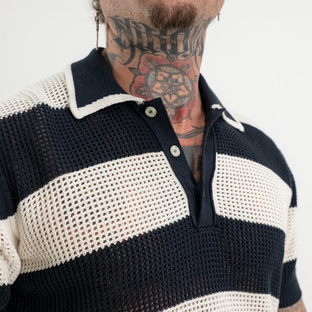 Striped cotton blend polo shirt