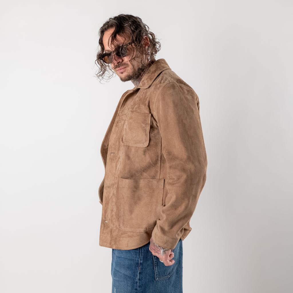 Giacca in pelle scamosciata con tasche applicate