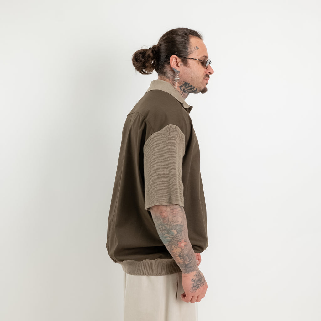 Polo oversize in fresco  lana con collo e maniche in maglia di cotone