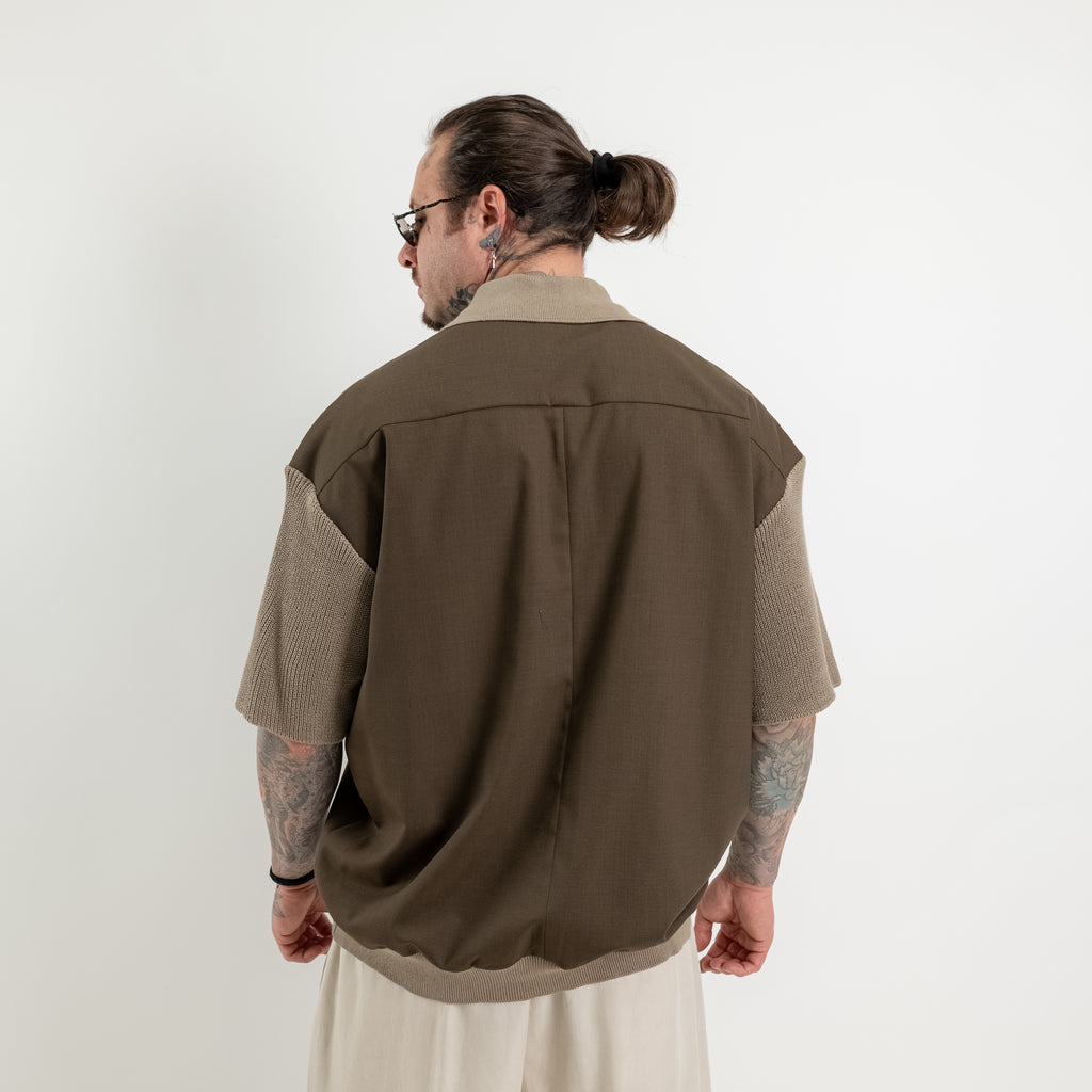 Polo oversize in fresco  lana con collo e maniche in maglia di cotone