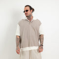 Polo oversize in fresco lana con collo e maniche in maglia di cotone