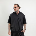 Polo oversize fresco lana con collo e maniche in maglia di cotone