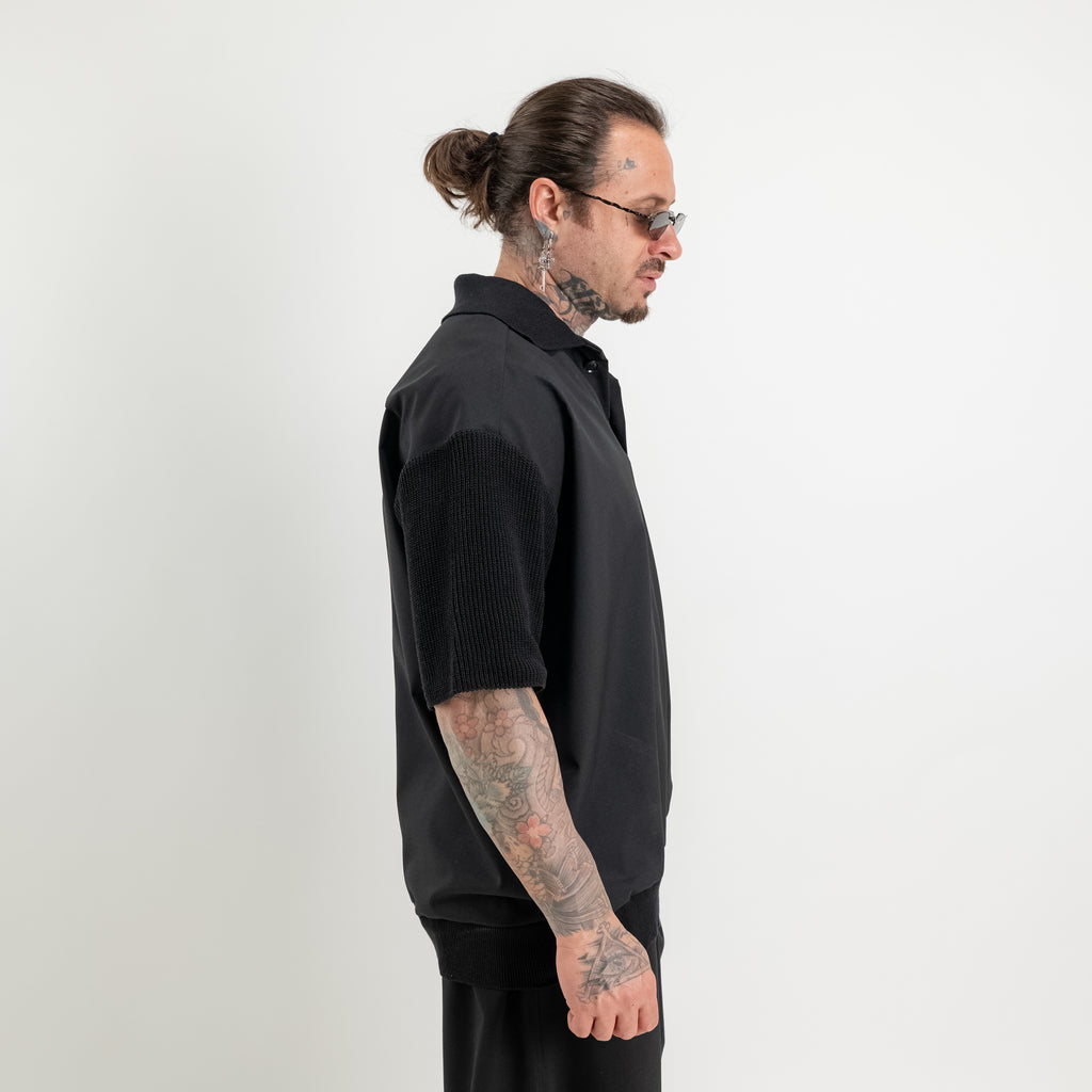 Polo oversize fresco lana con collo e maniche in maglia di cotone