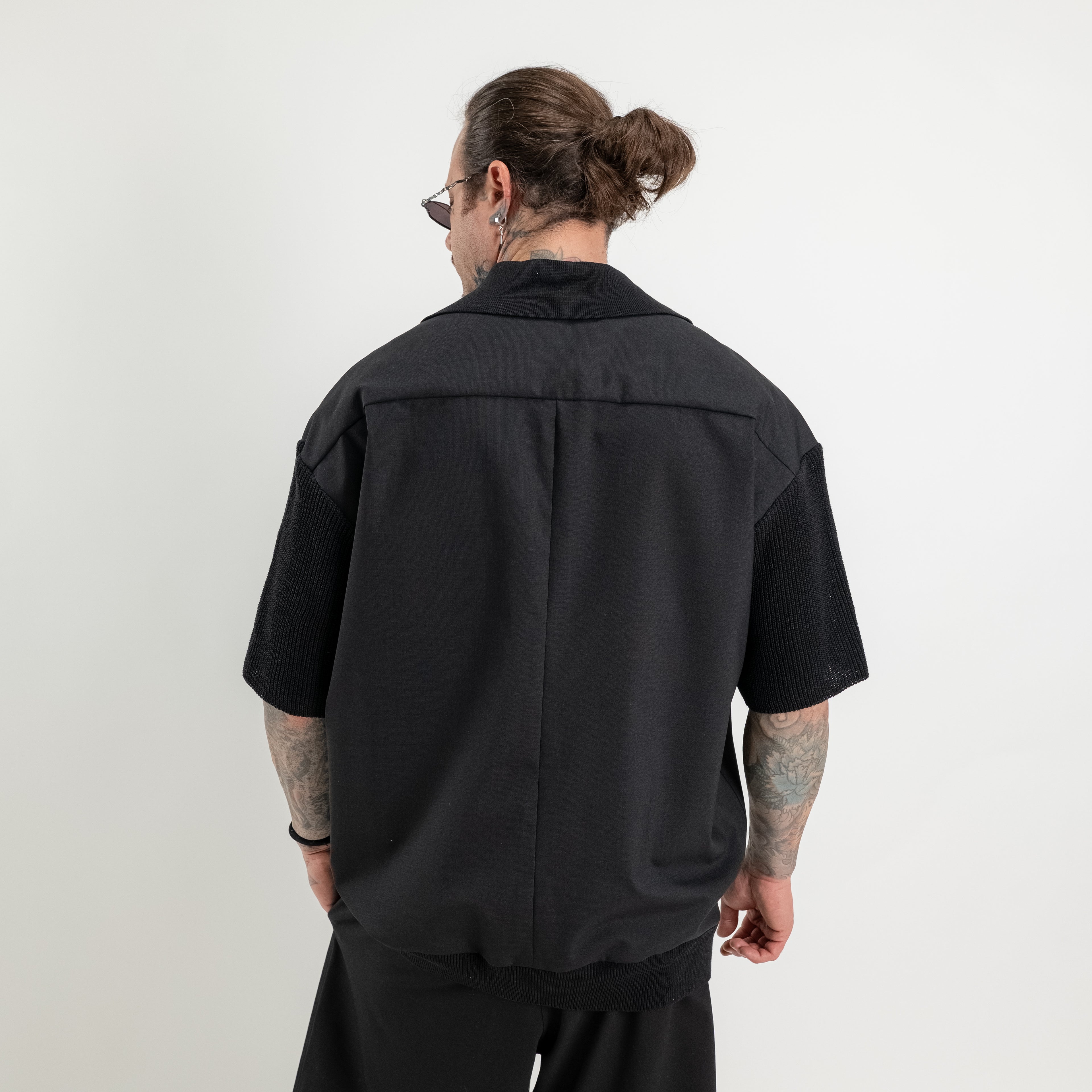 Polo oversize fresco lana con collo e maniche in maglia di cotone