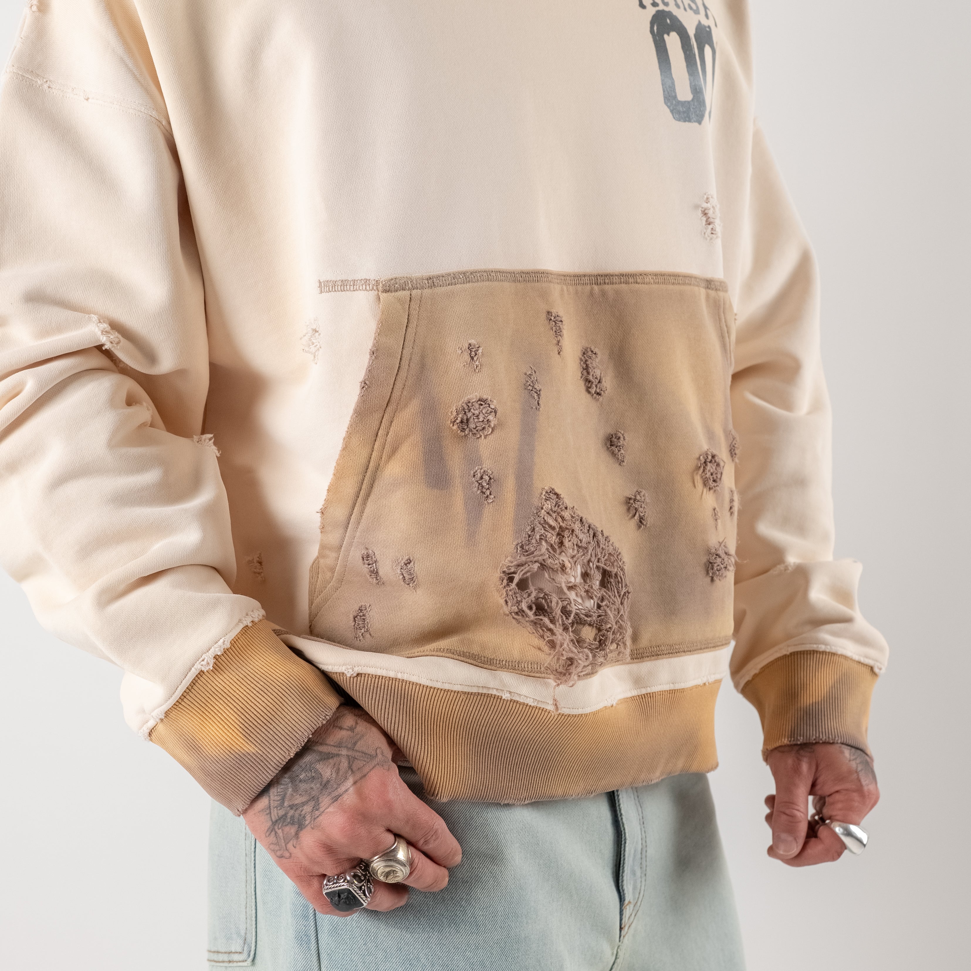 Distressed varsity sweatshirt