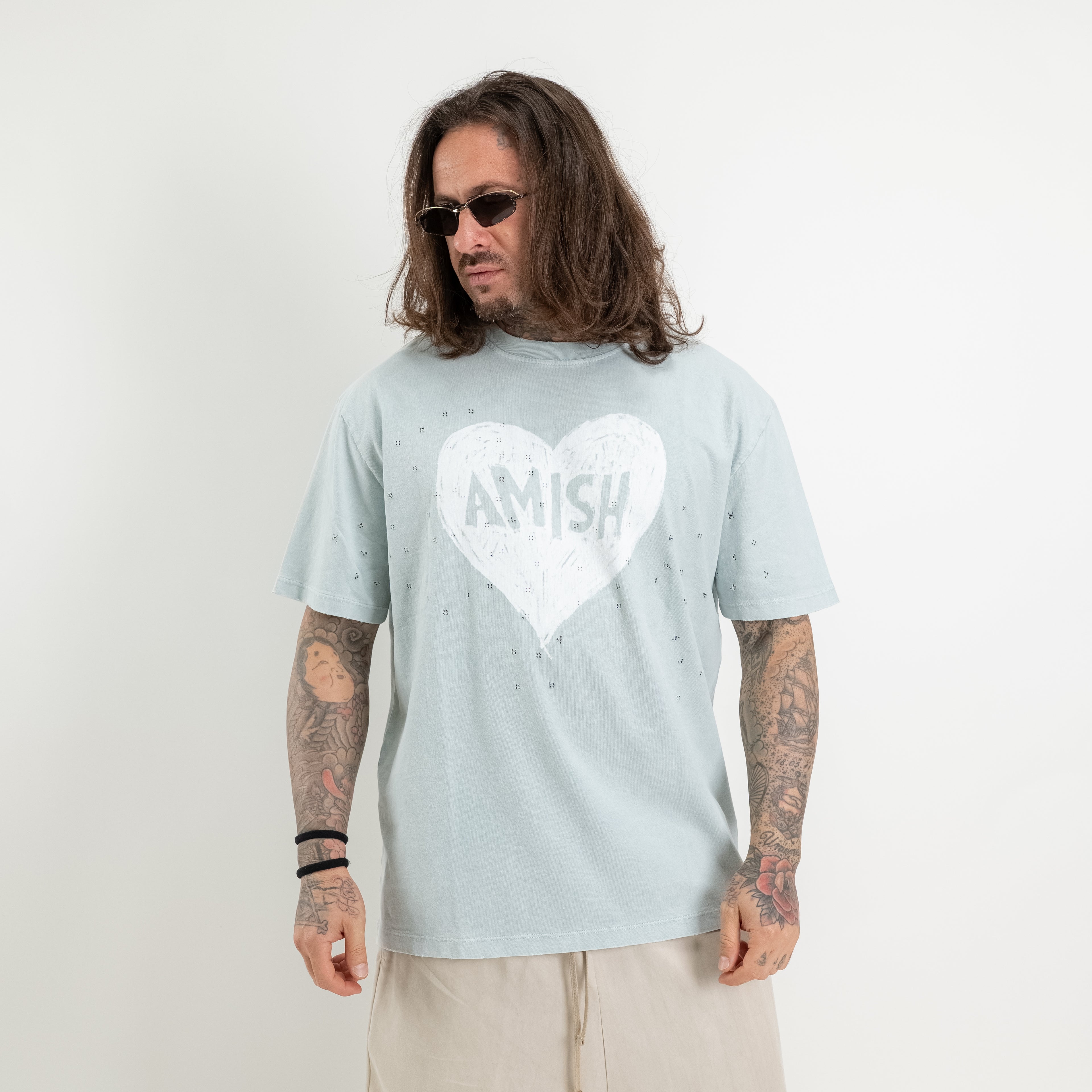 Jersey T-shirt with laser-cut heart print