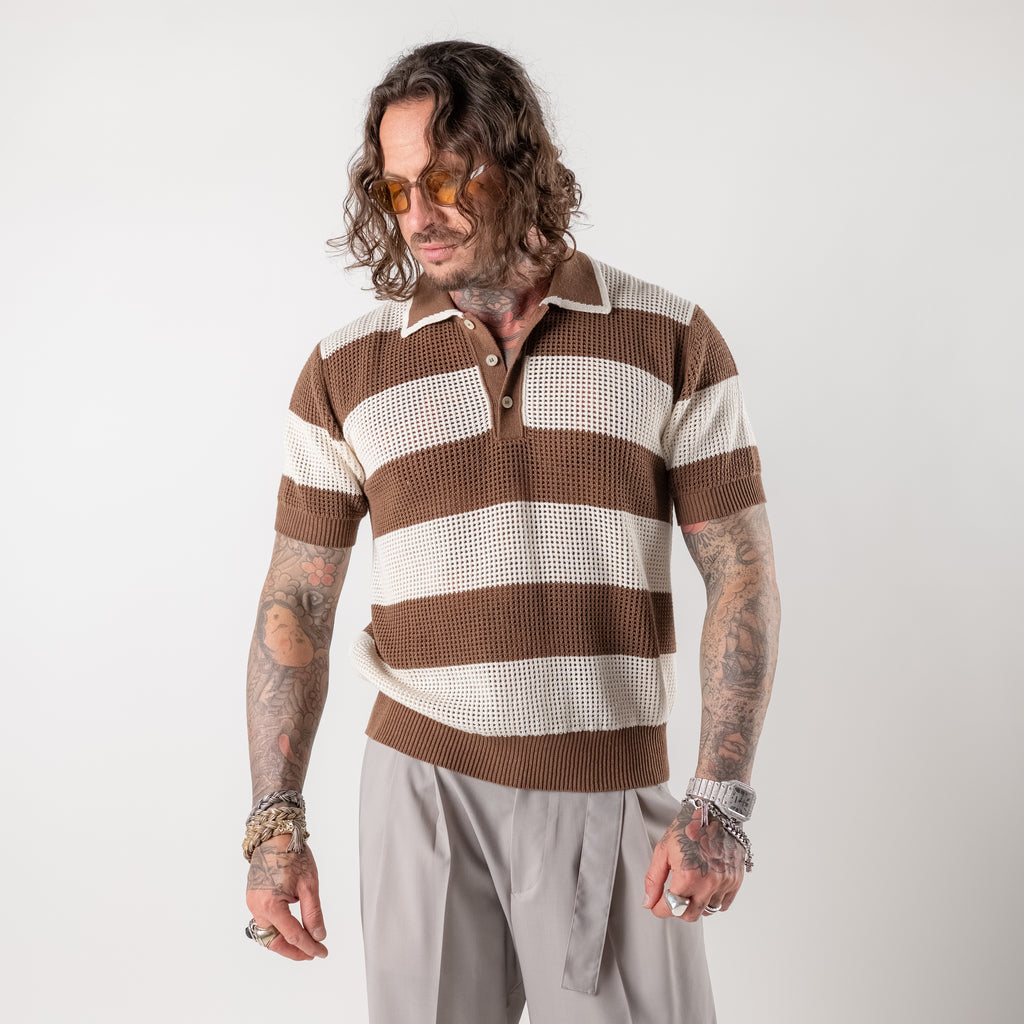 Striped cotton blend polo shirt