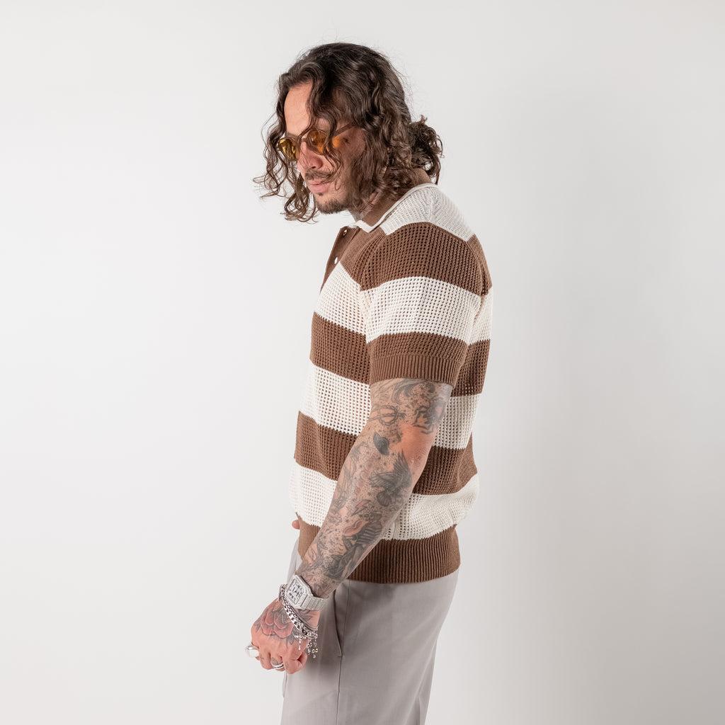 Striped cotton blend polo shirt
