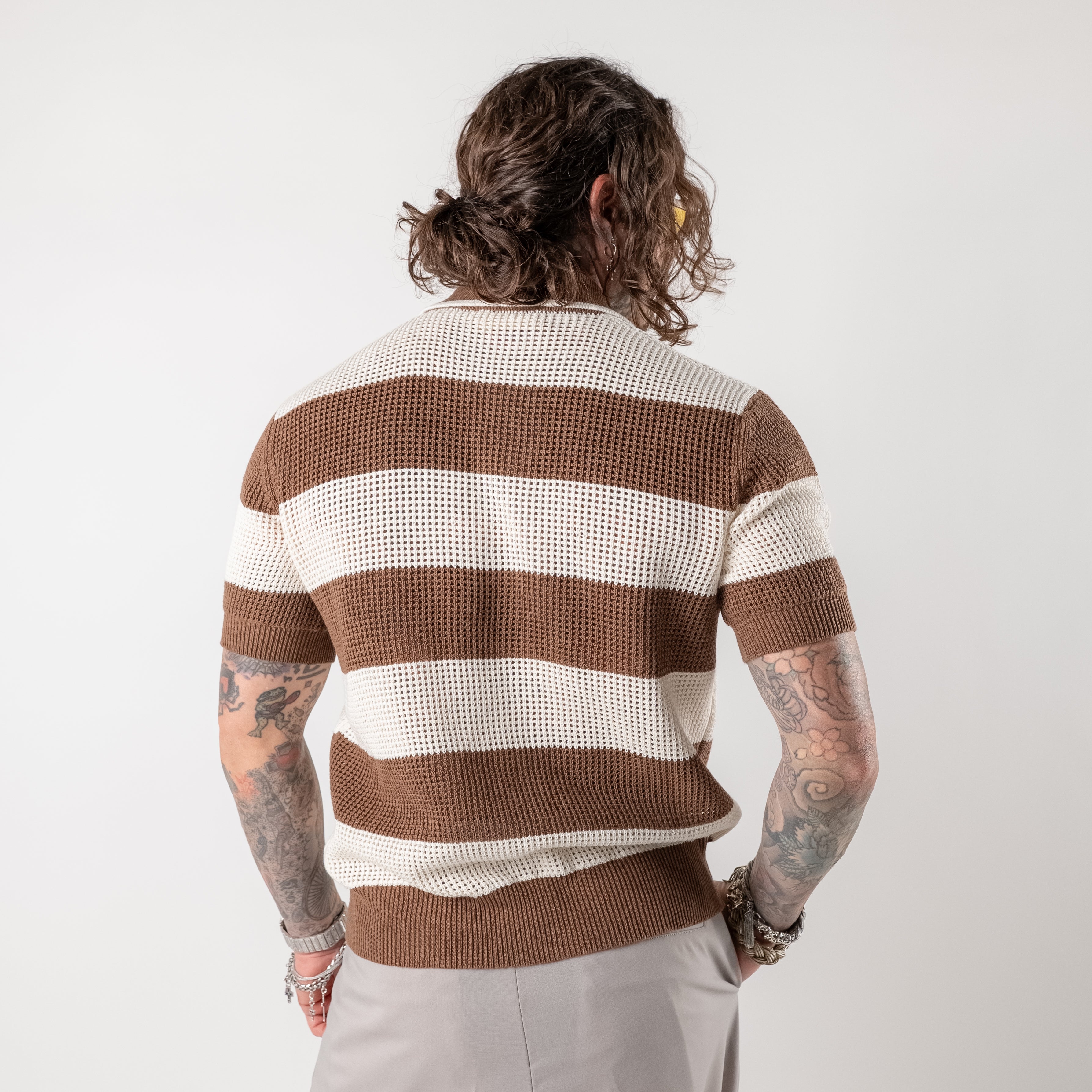 Striped cotton blend polo shirt
