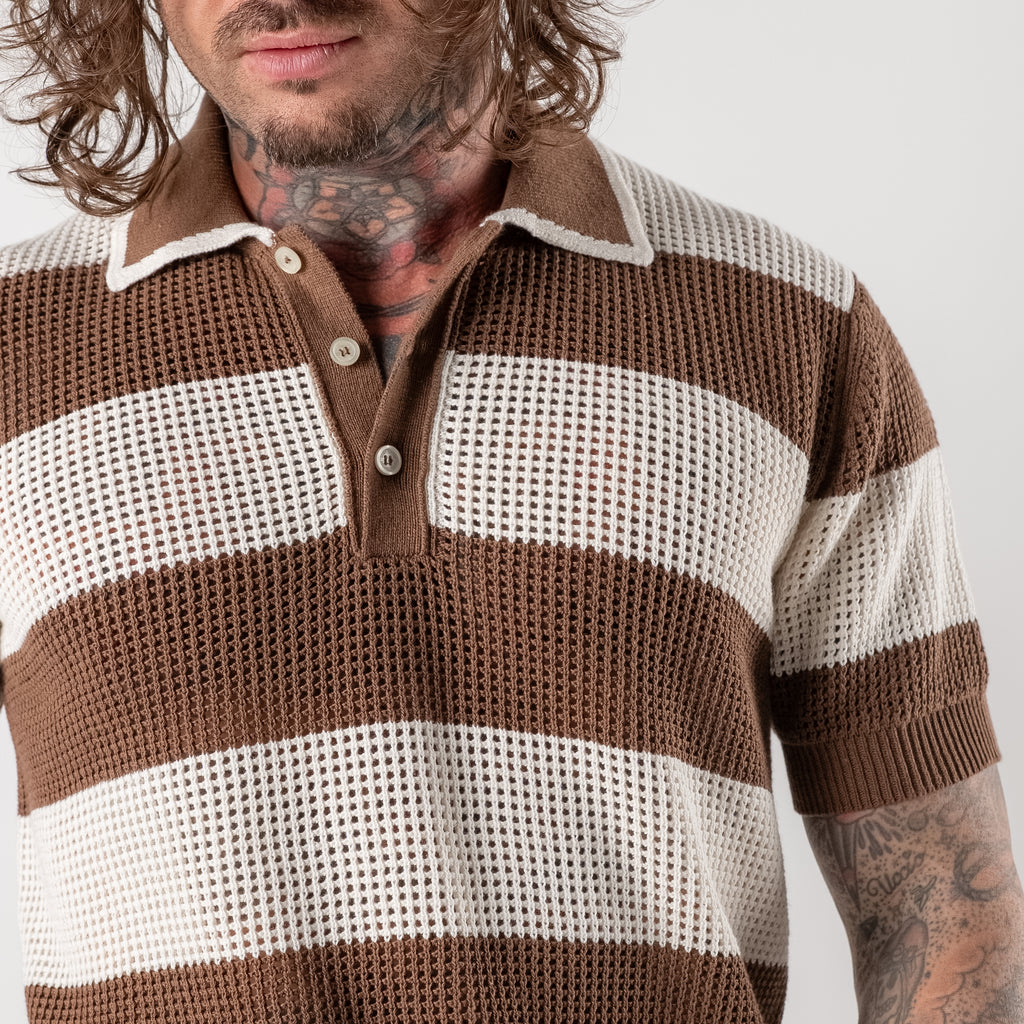Striped cotton blend polo shirt
