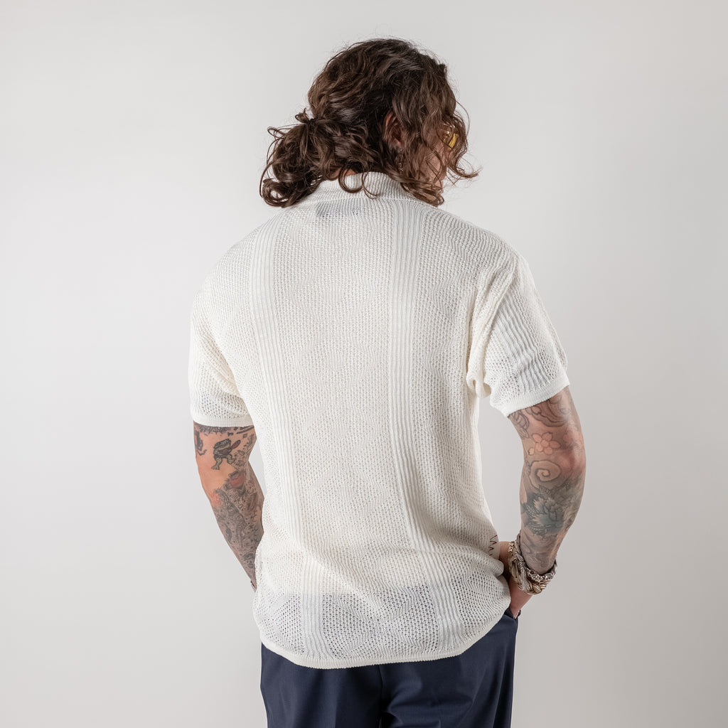 Linen blend perforated shirt-blouse