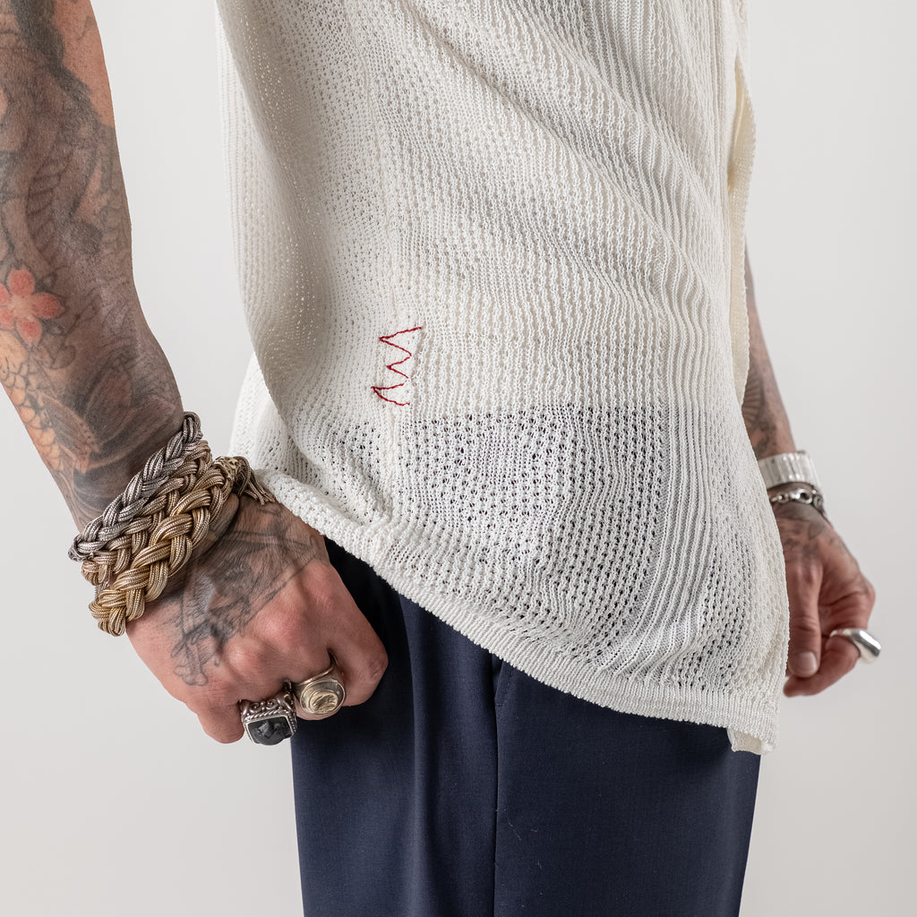 Linen blend perforated shirt-blouse