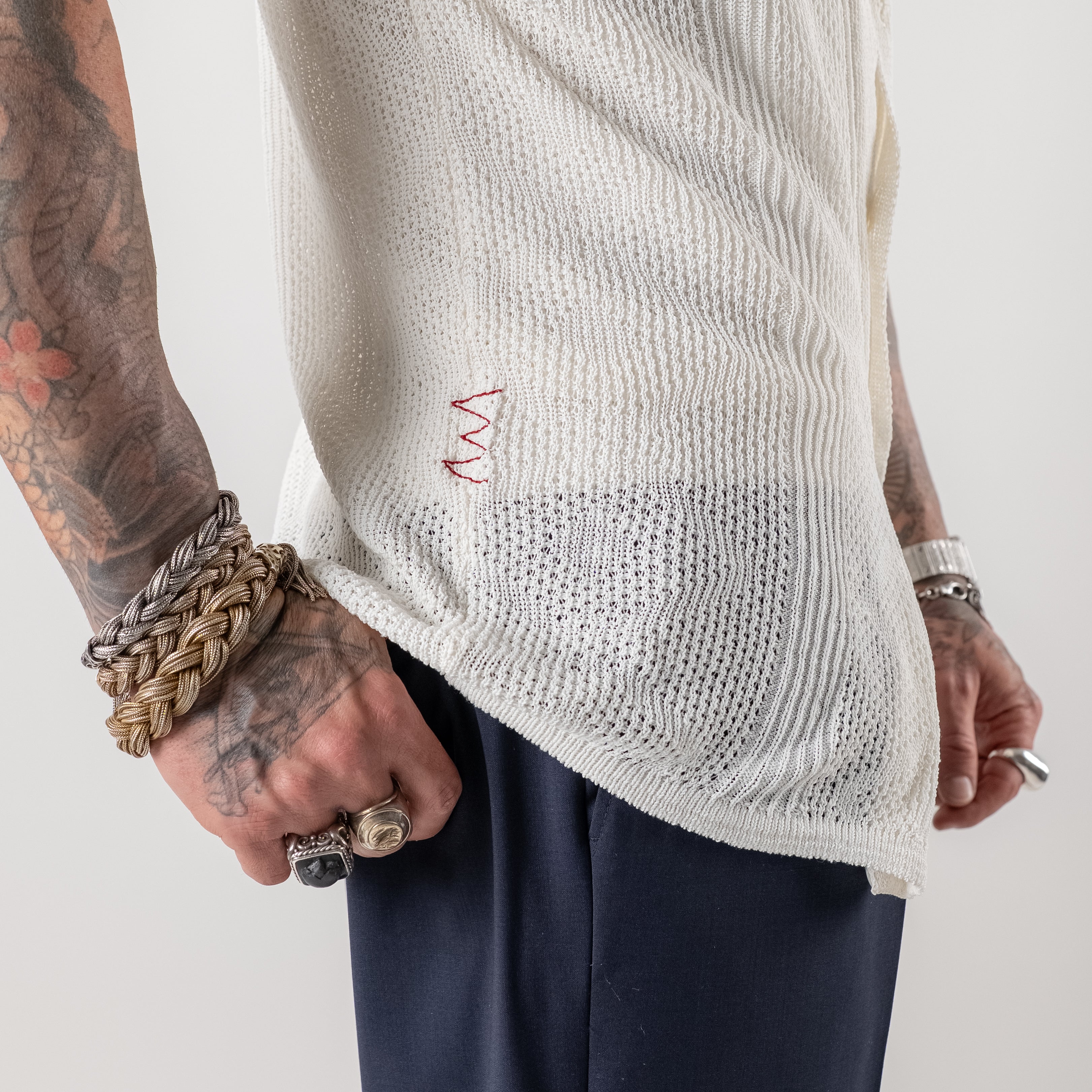Linen blend perforated shirt-blouse