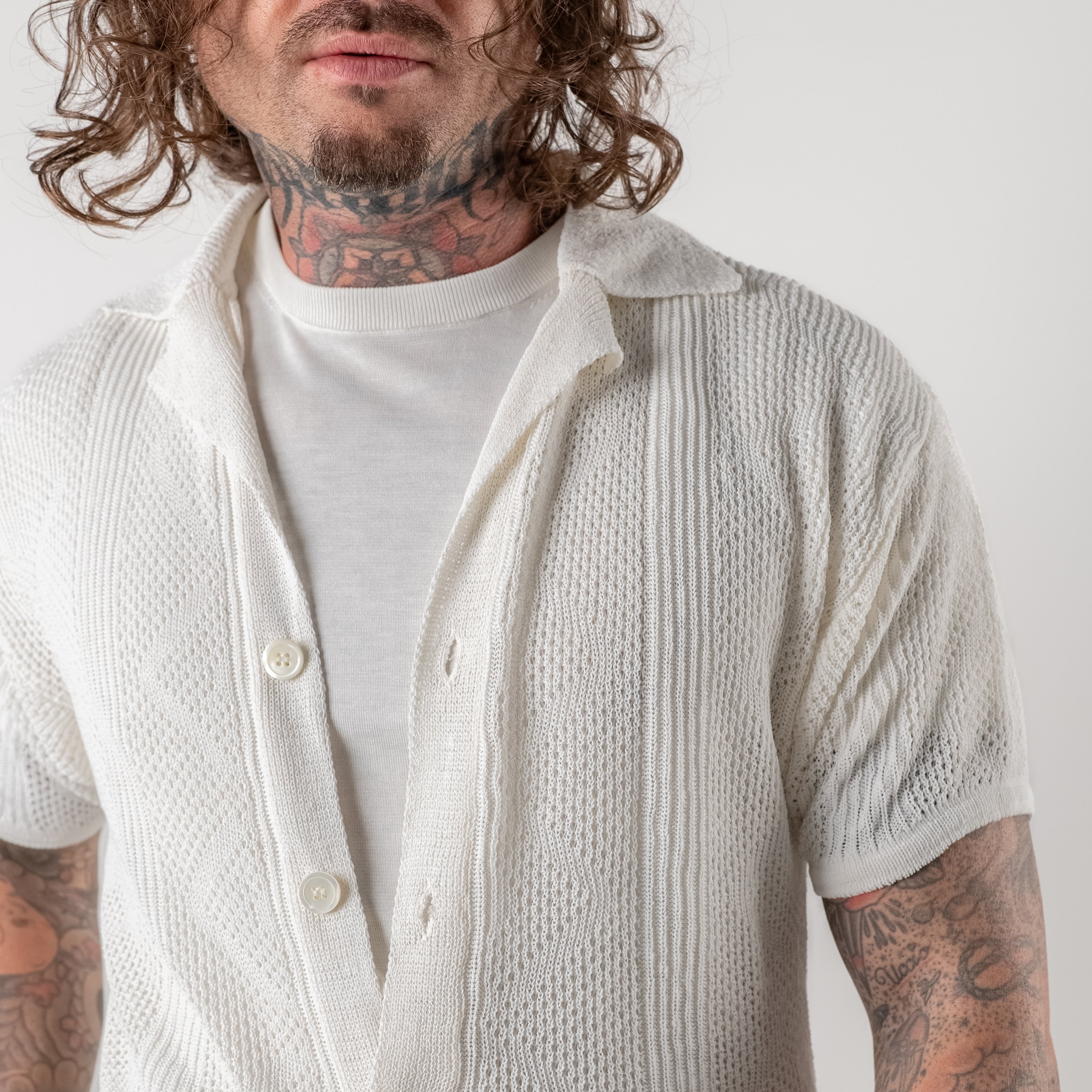 Linen blend perforated shirt-blouse
