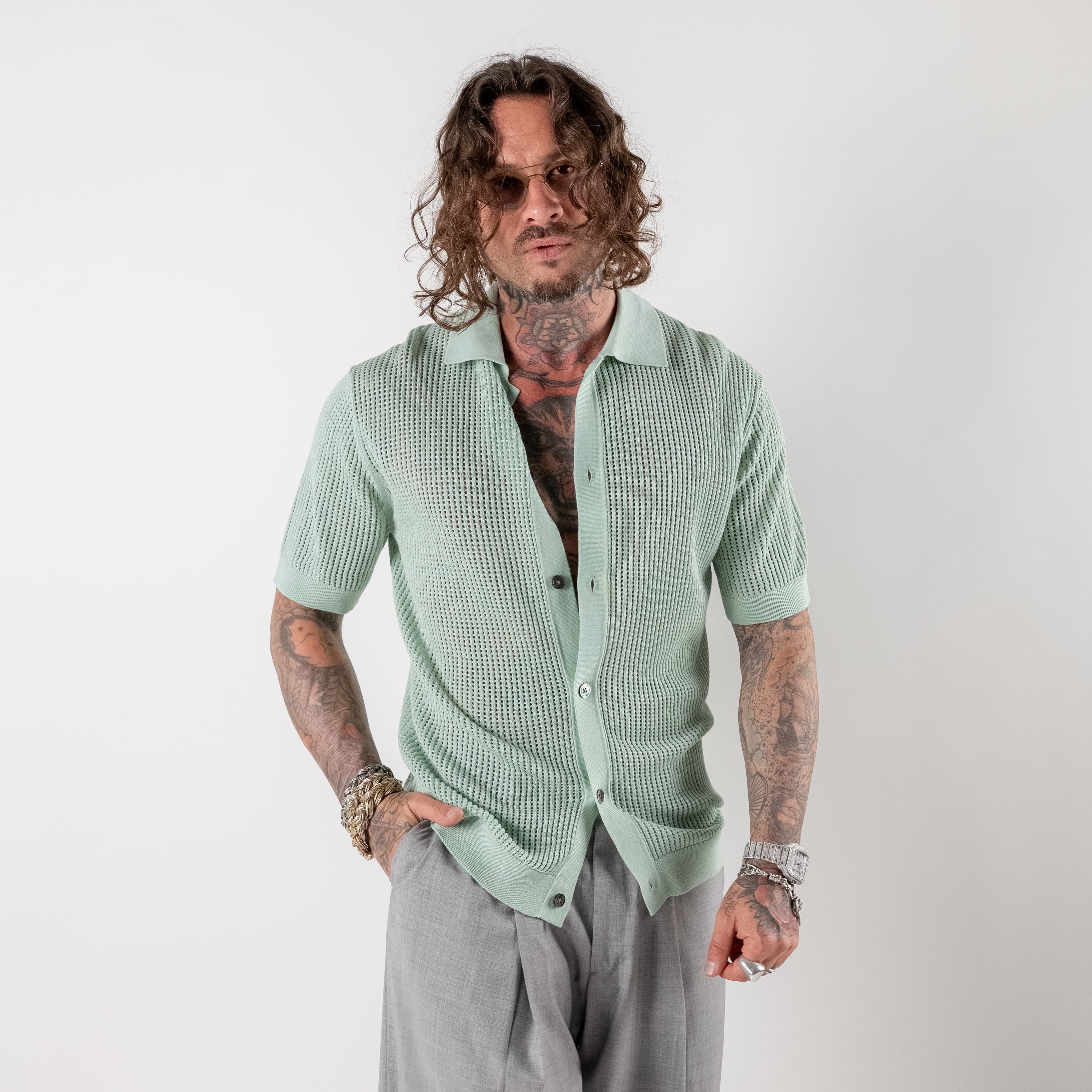 Openwork Shirt with Collar
