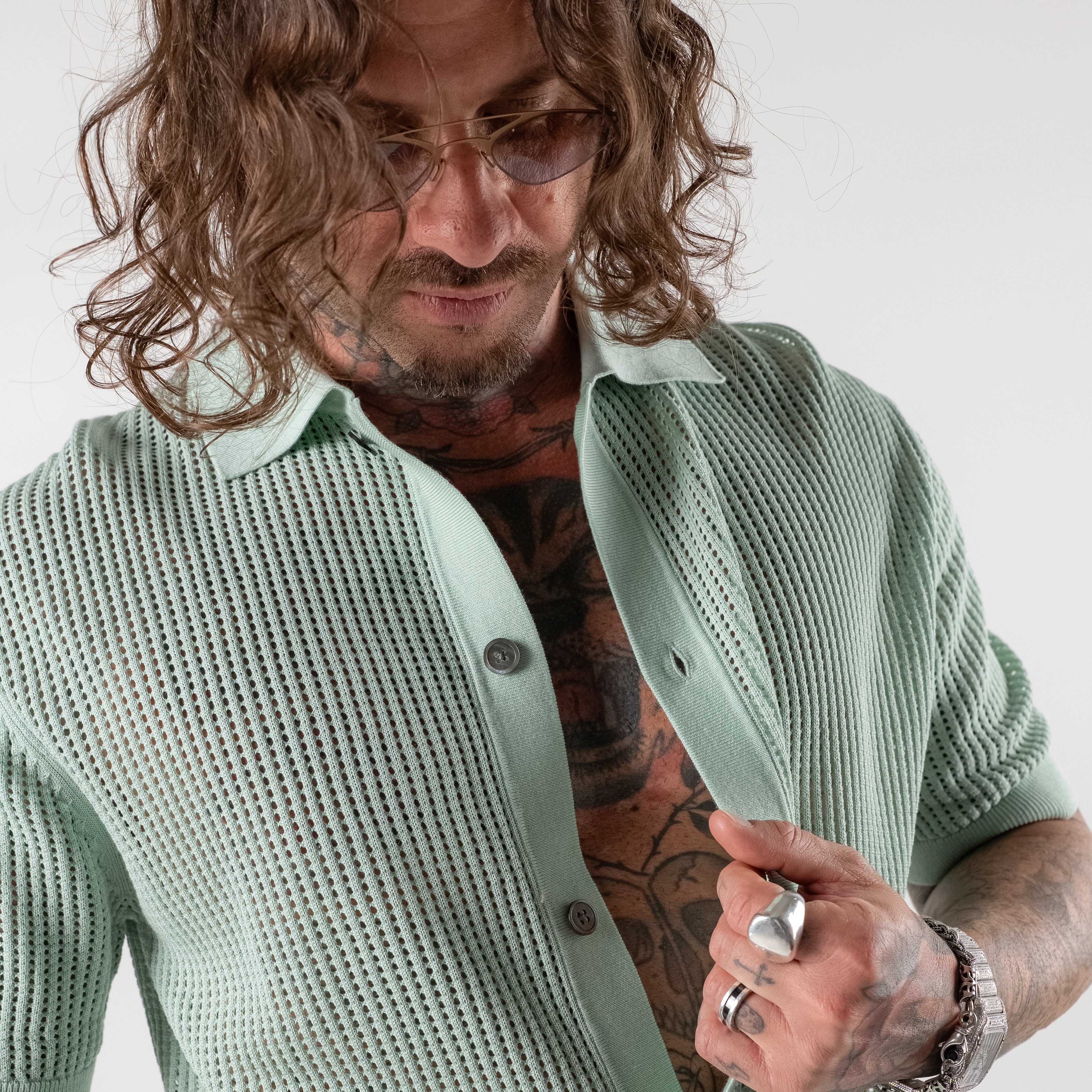 Openwork Shirt with Collar