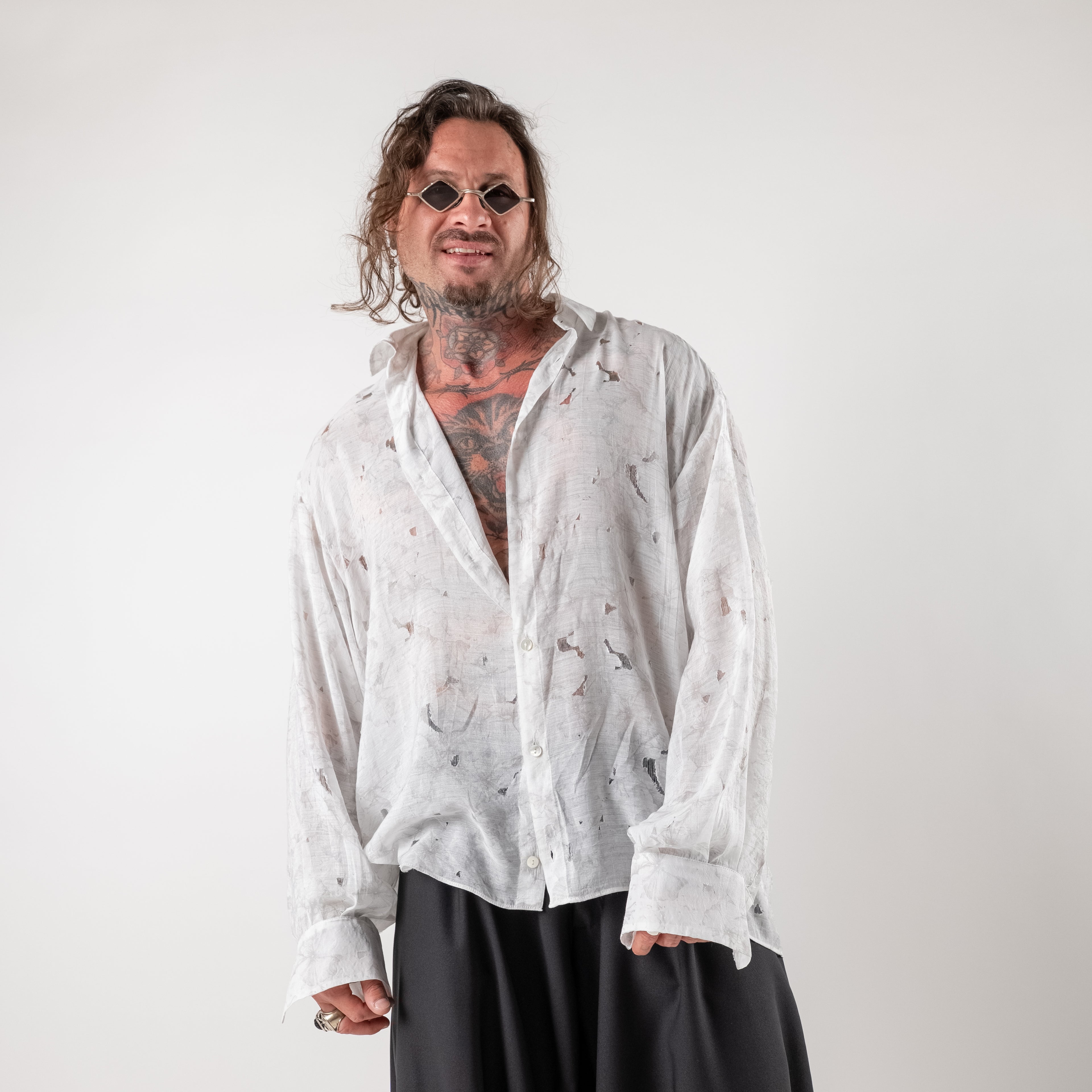 Oversized Distressed Wide Sleeve Shirt