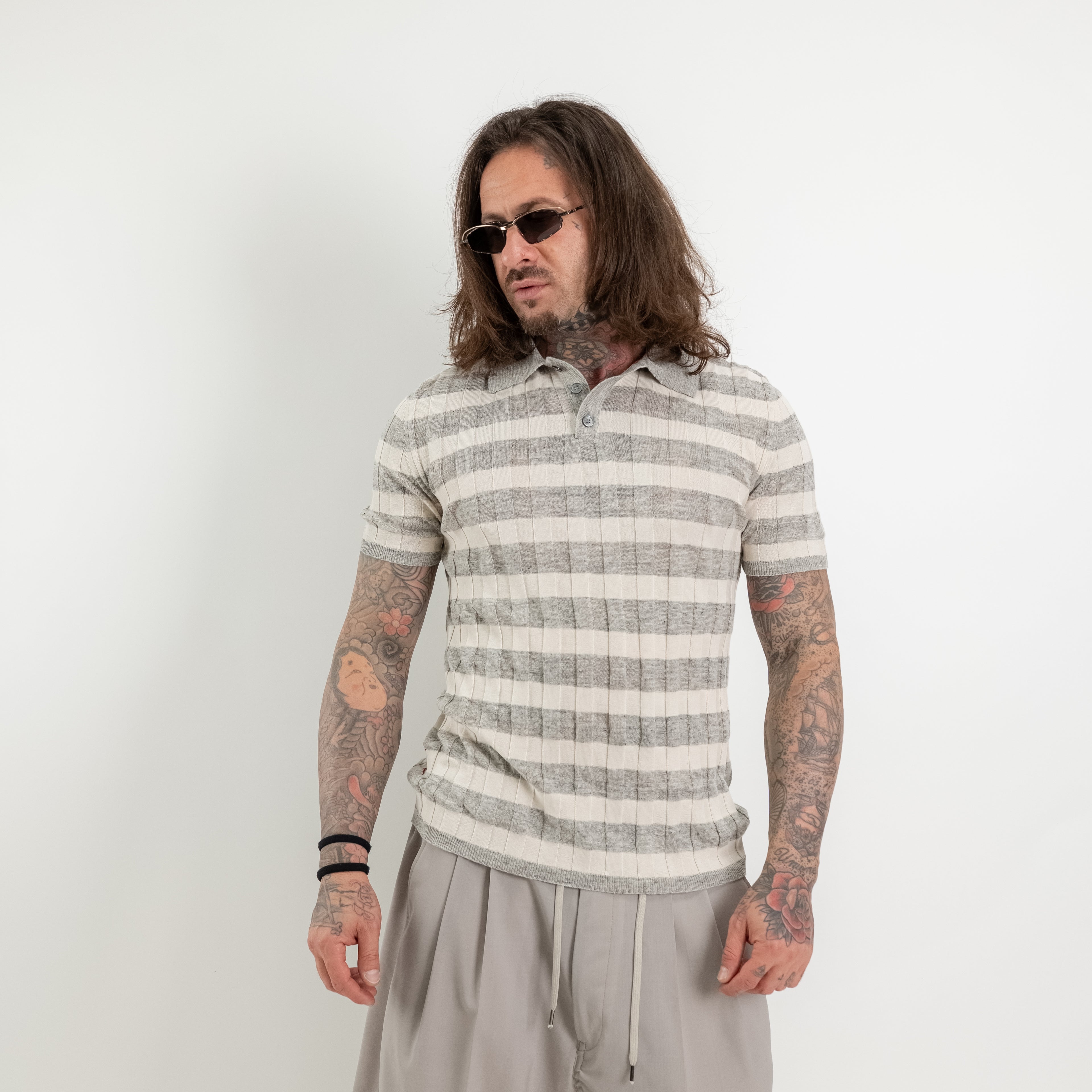 Raised stripe polo shirt