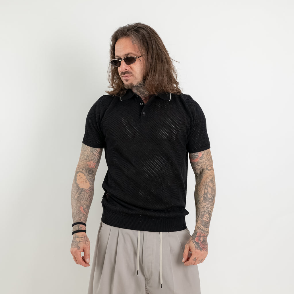 Structured perforated cotton polo shirt