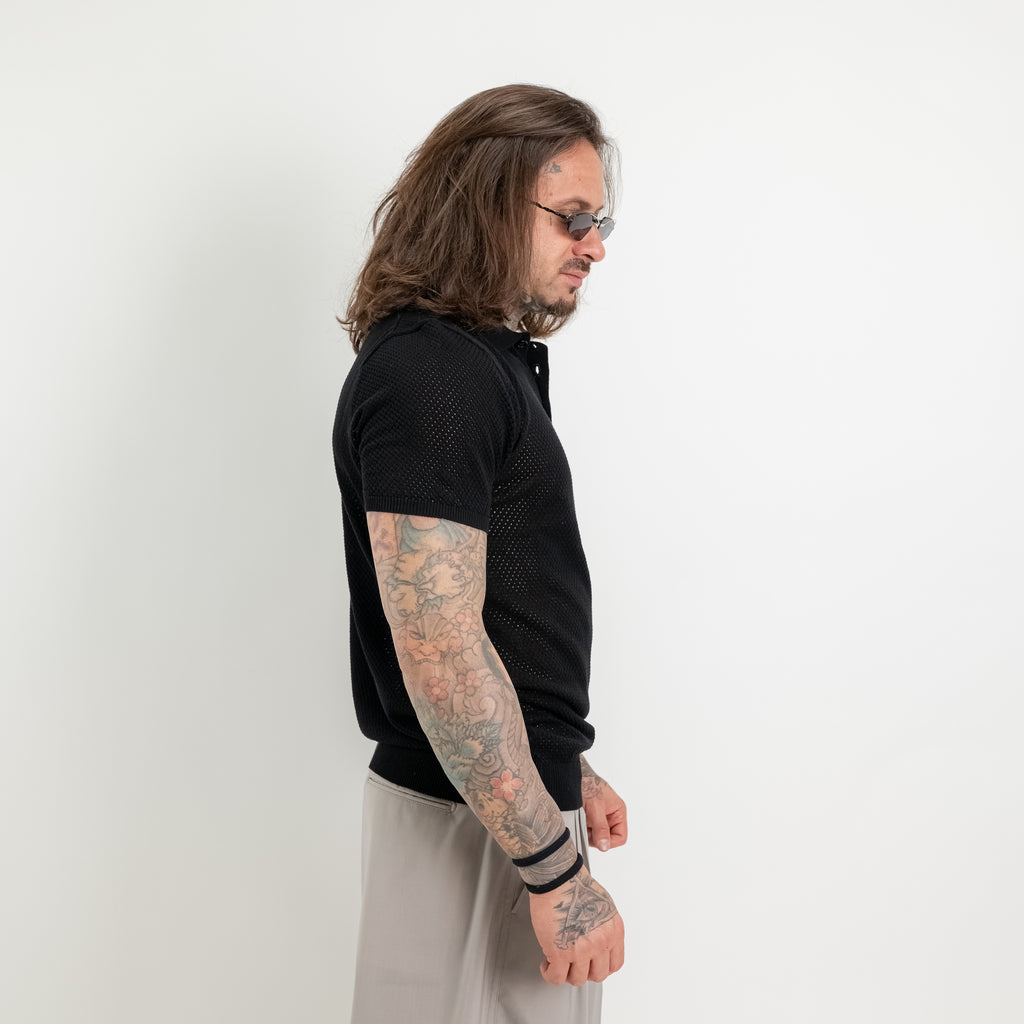 Structured perforated cotton polo shirt