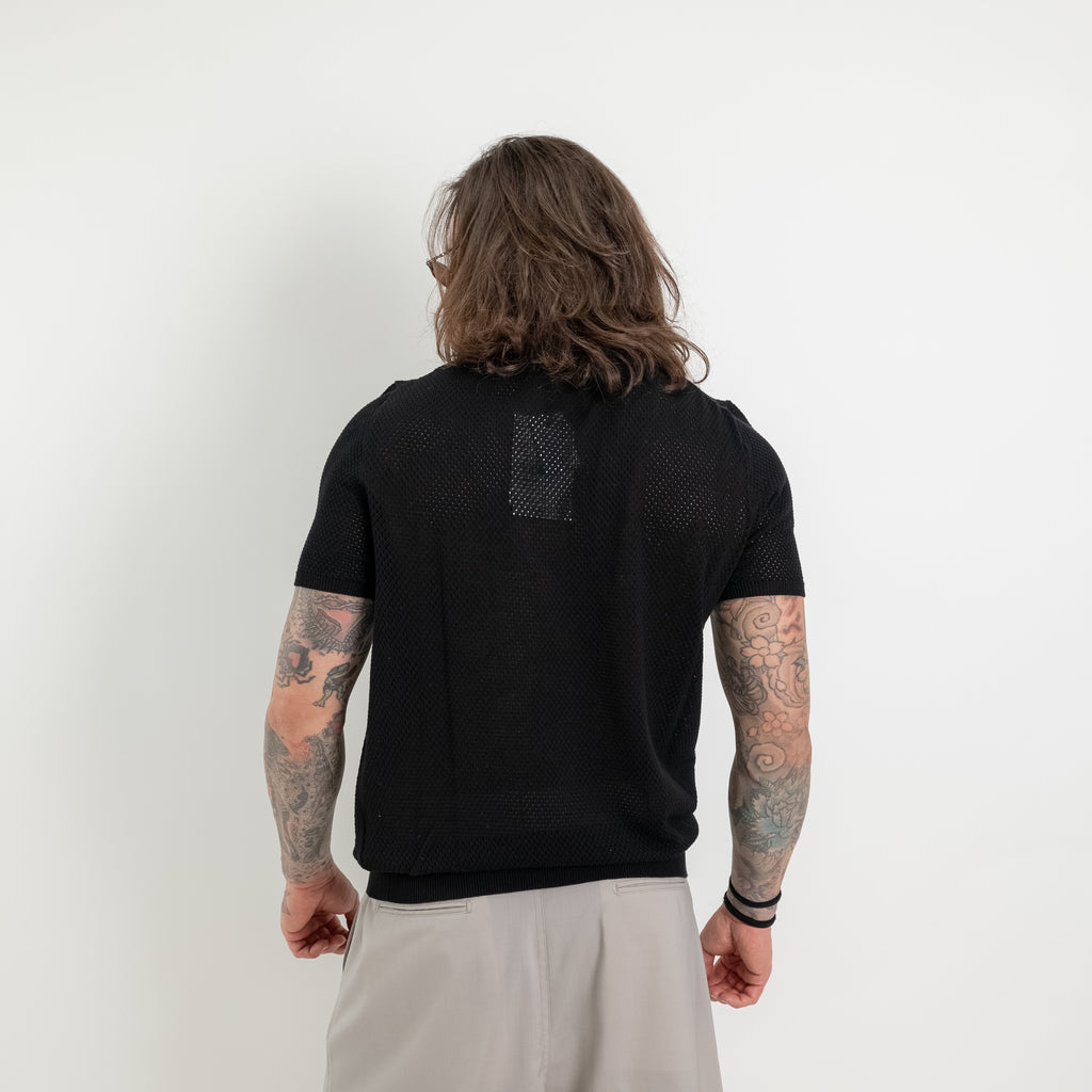 Structured perforated cotton polo shirt