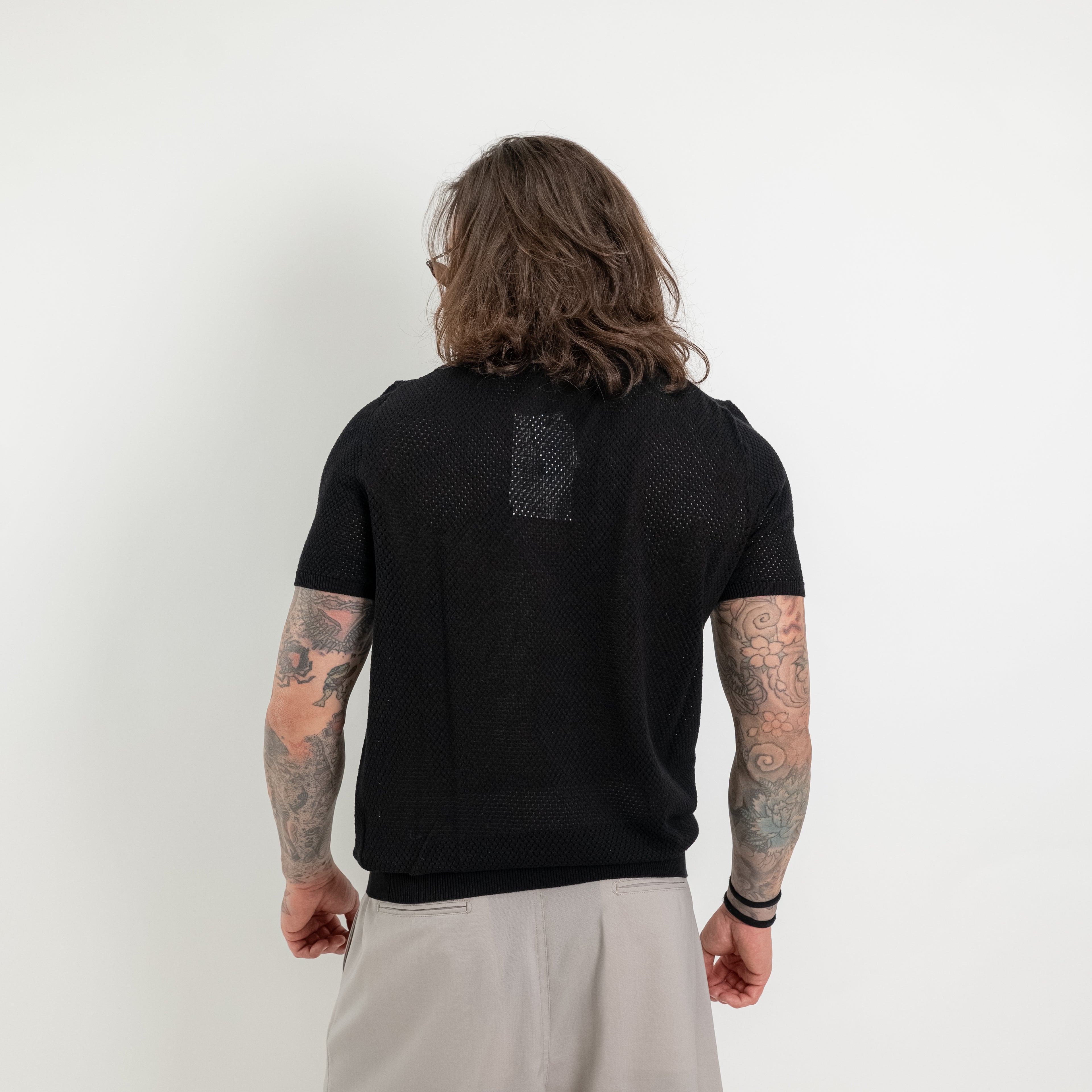 Structured perforated cotton polo shirt