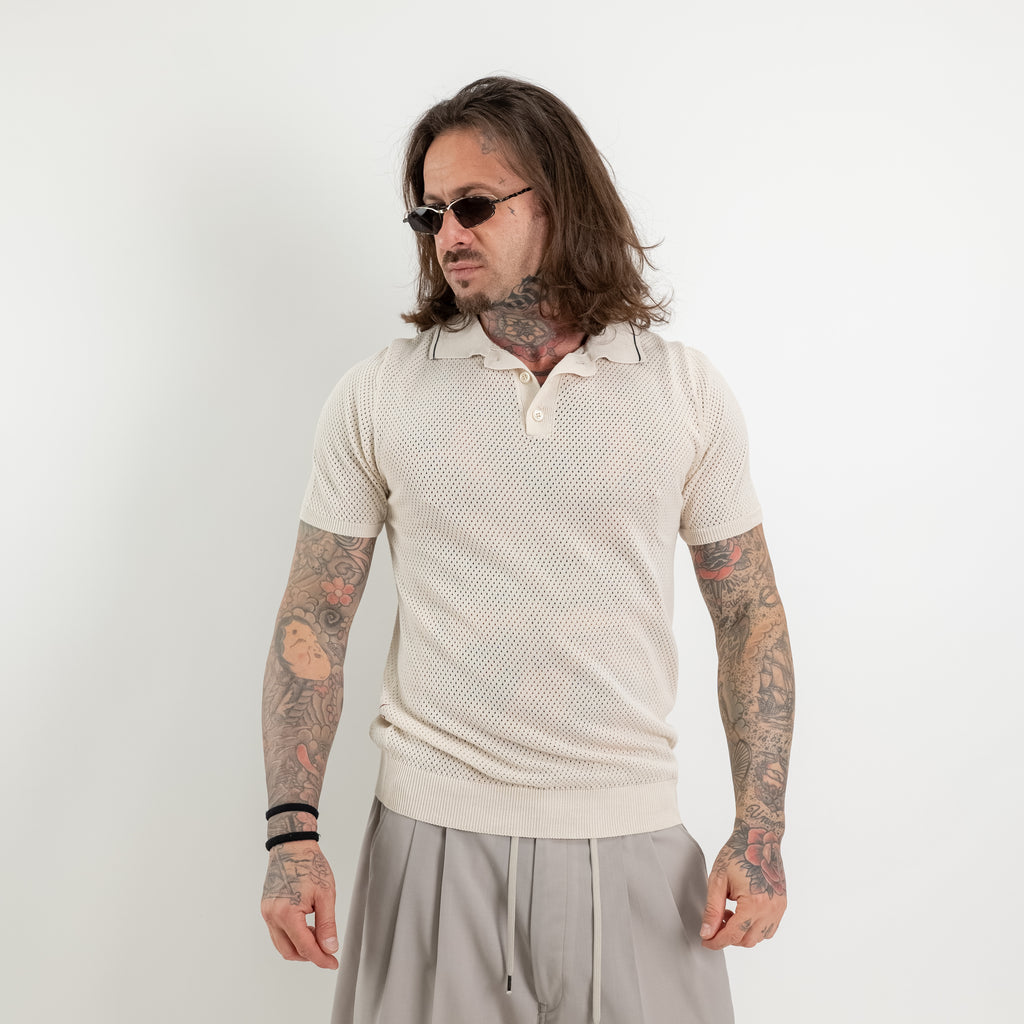 Structured perforated cotton polo shirt