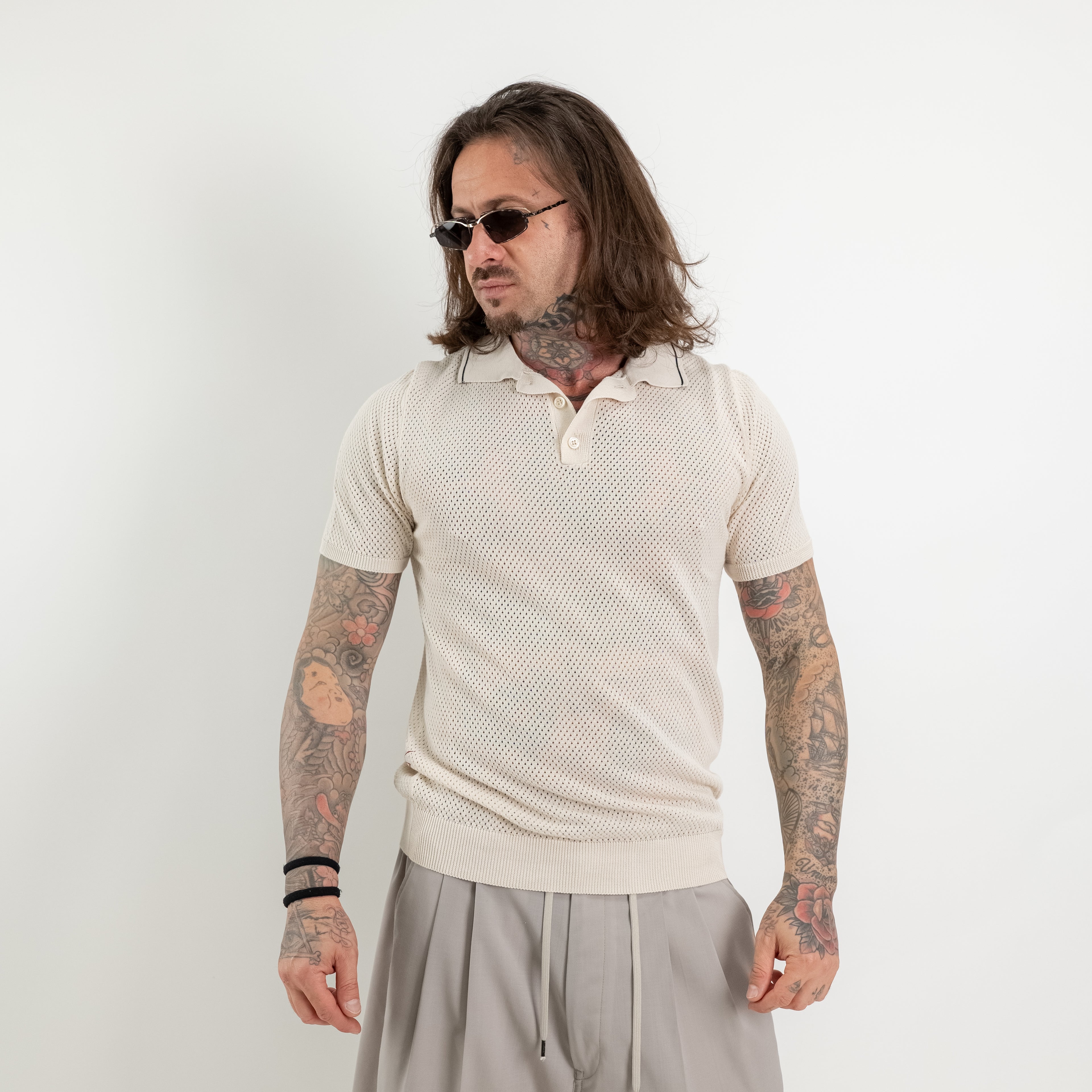 Structured perforated cotton polo shirt