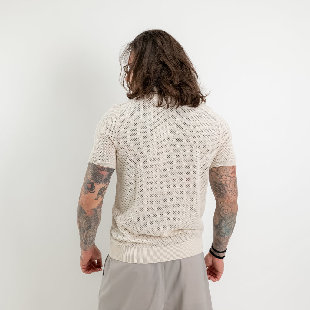Structured perforated cotton polo shirt