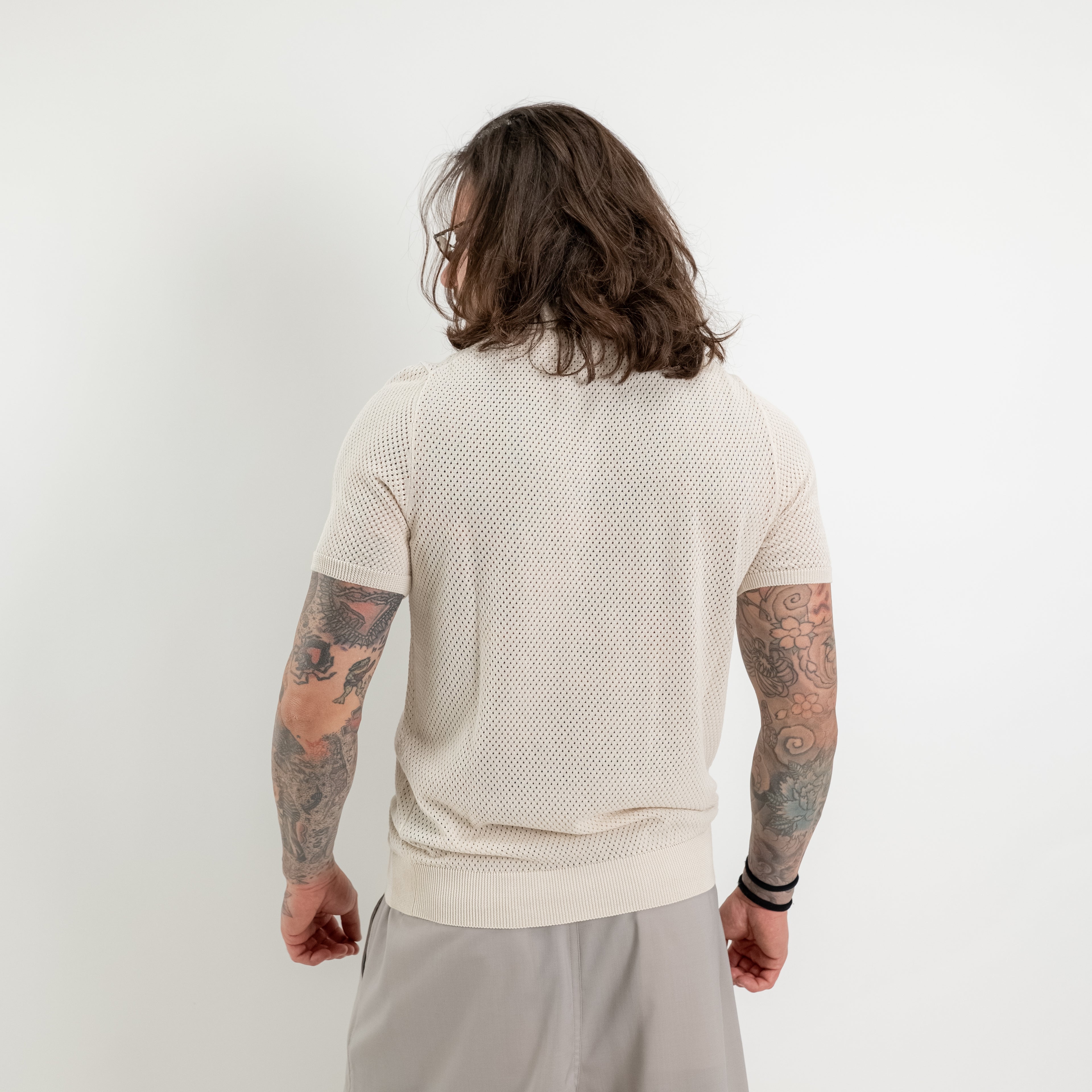 Structured perforated cotton polo shirt