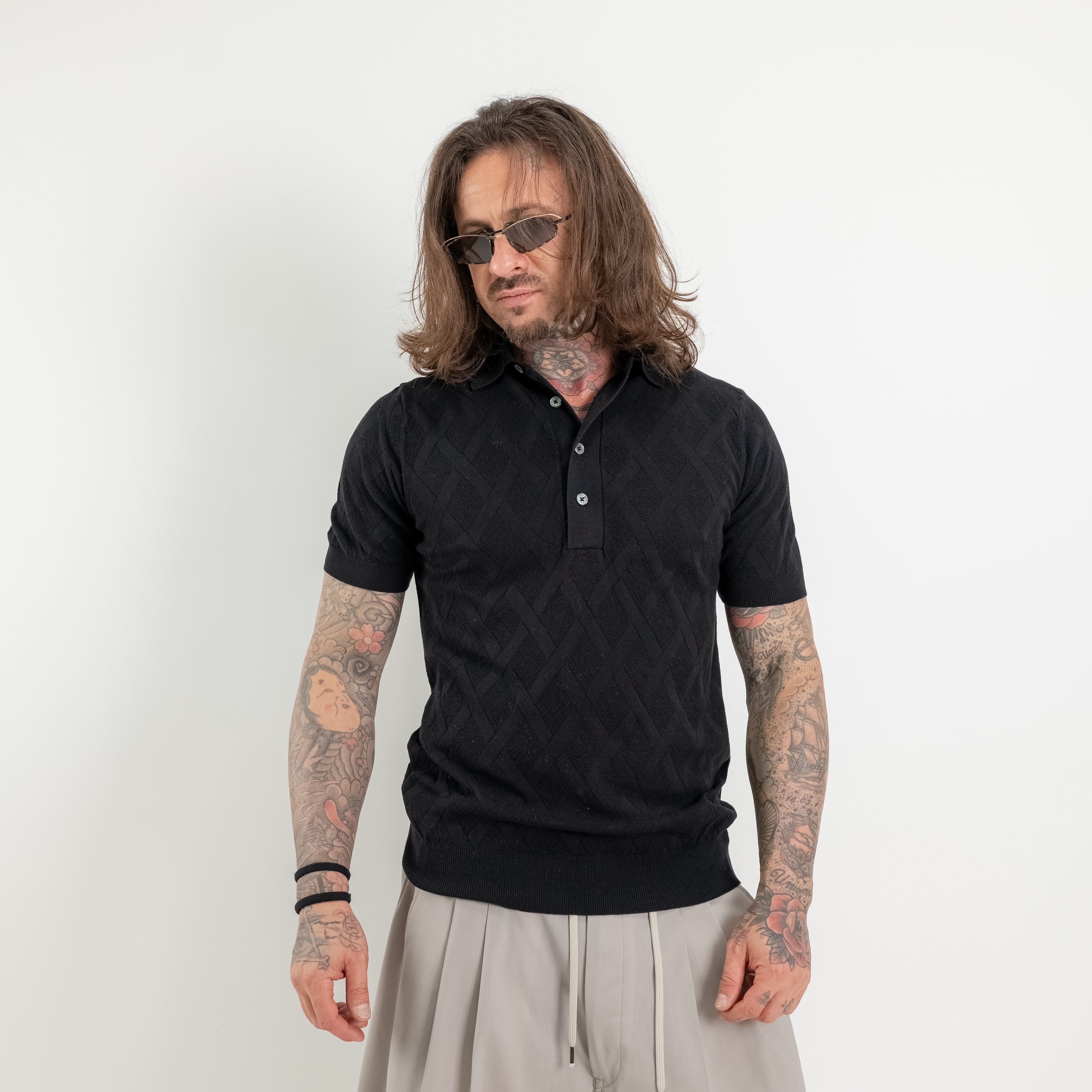 Diamond-knit polo shirt