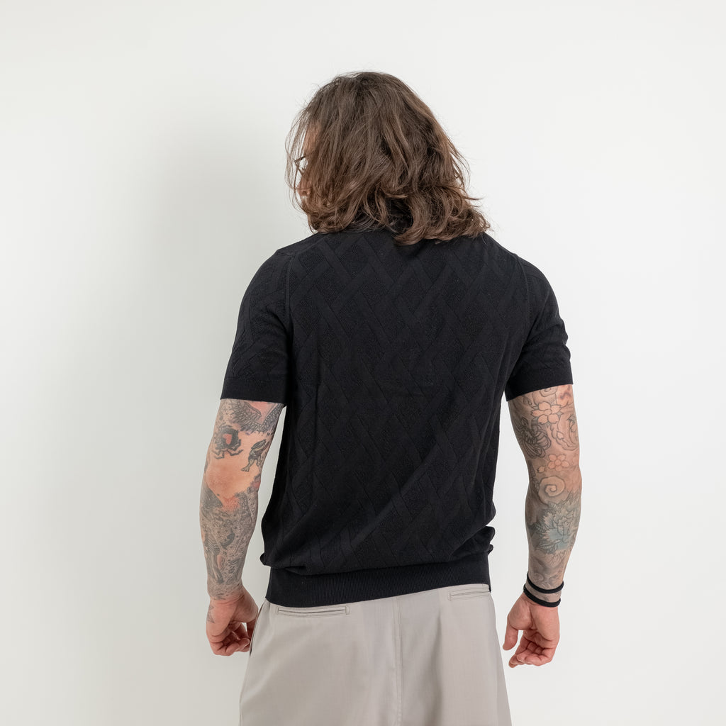 Diamond-knit polo shirt