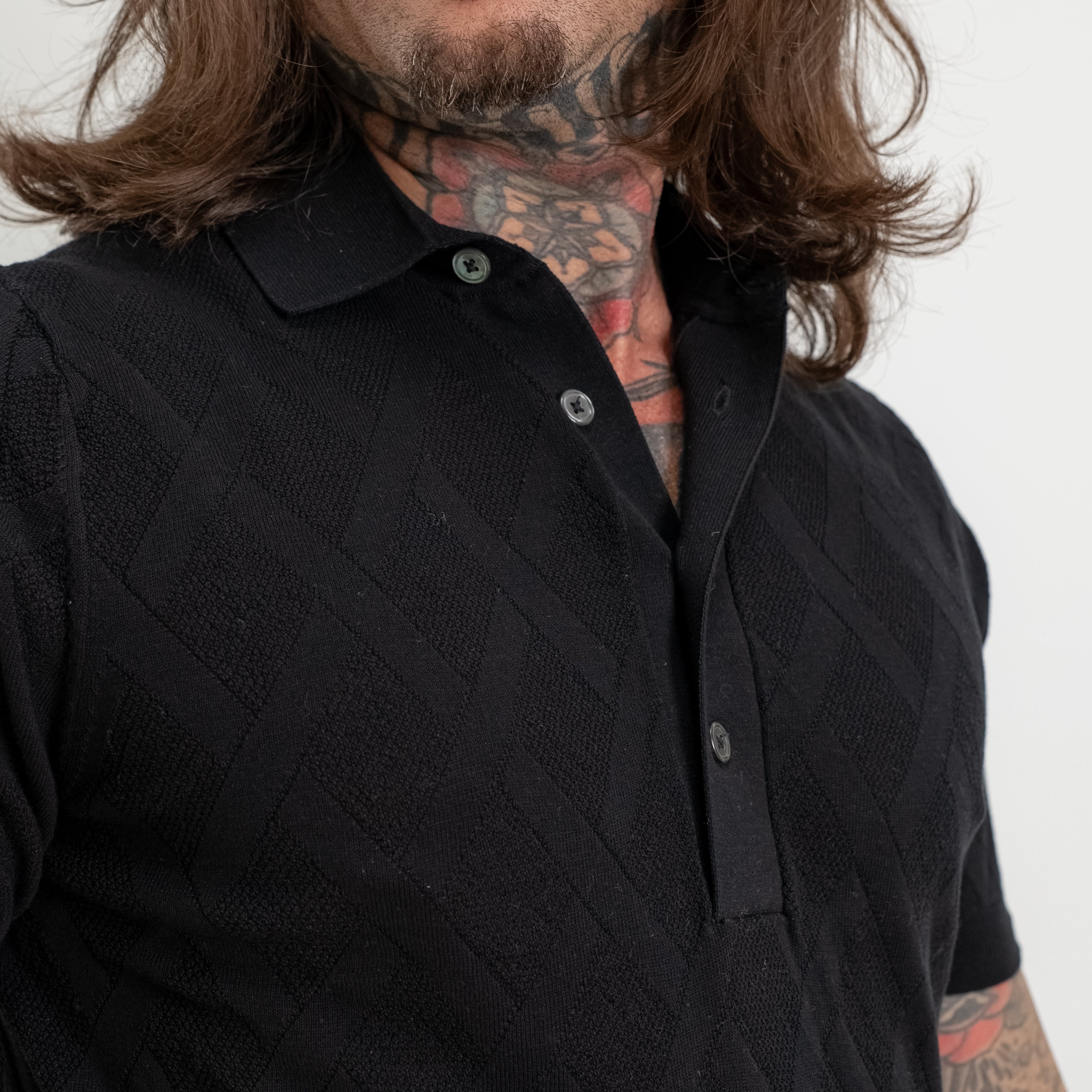 Diamond-knit polo shirt