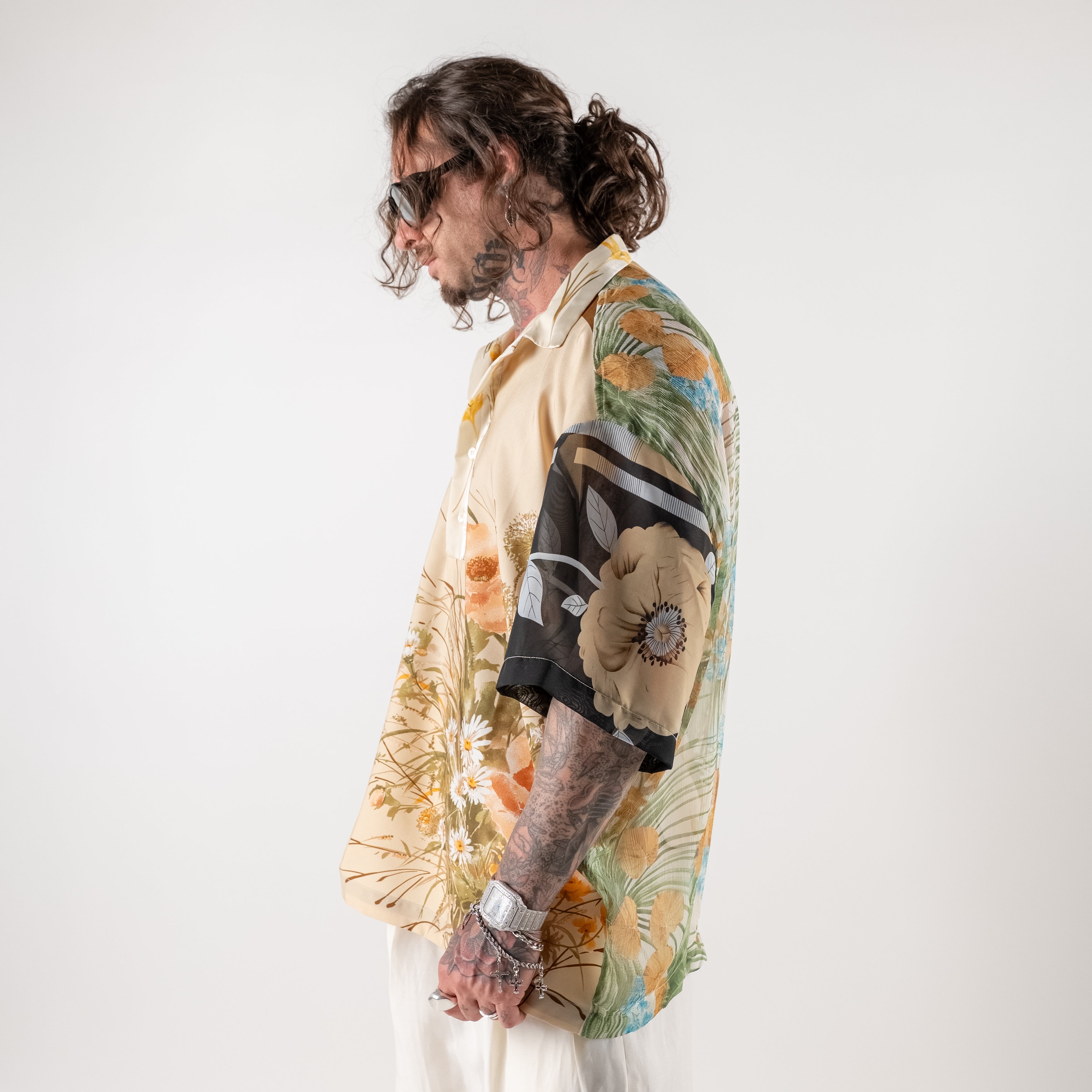 Printed dropped shoulder shirt 100% Silk