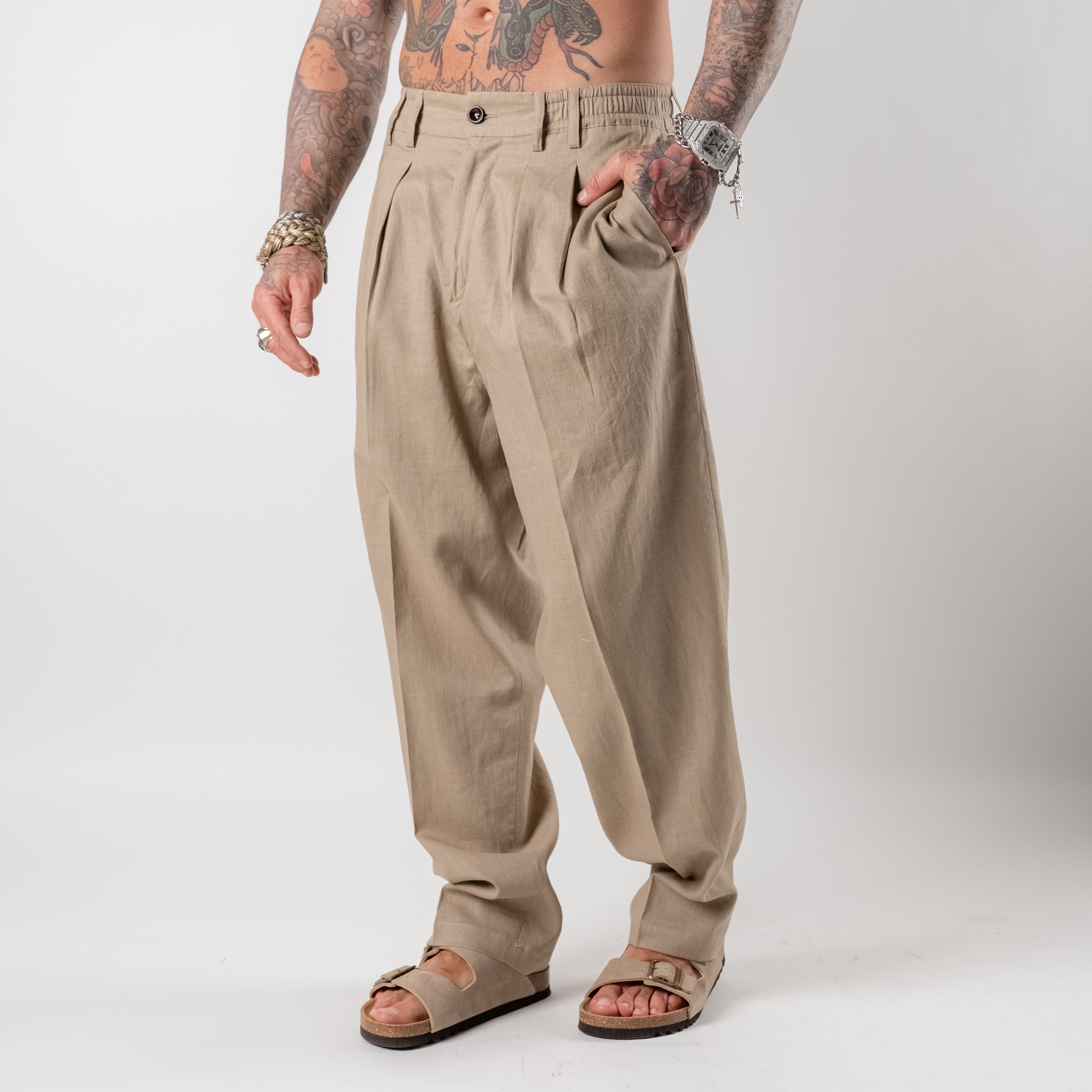 Linen trousers with elasticated waist