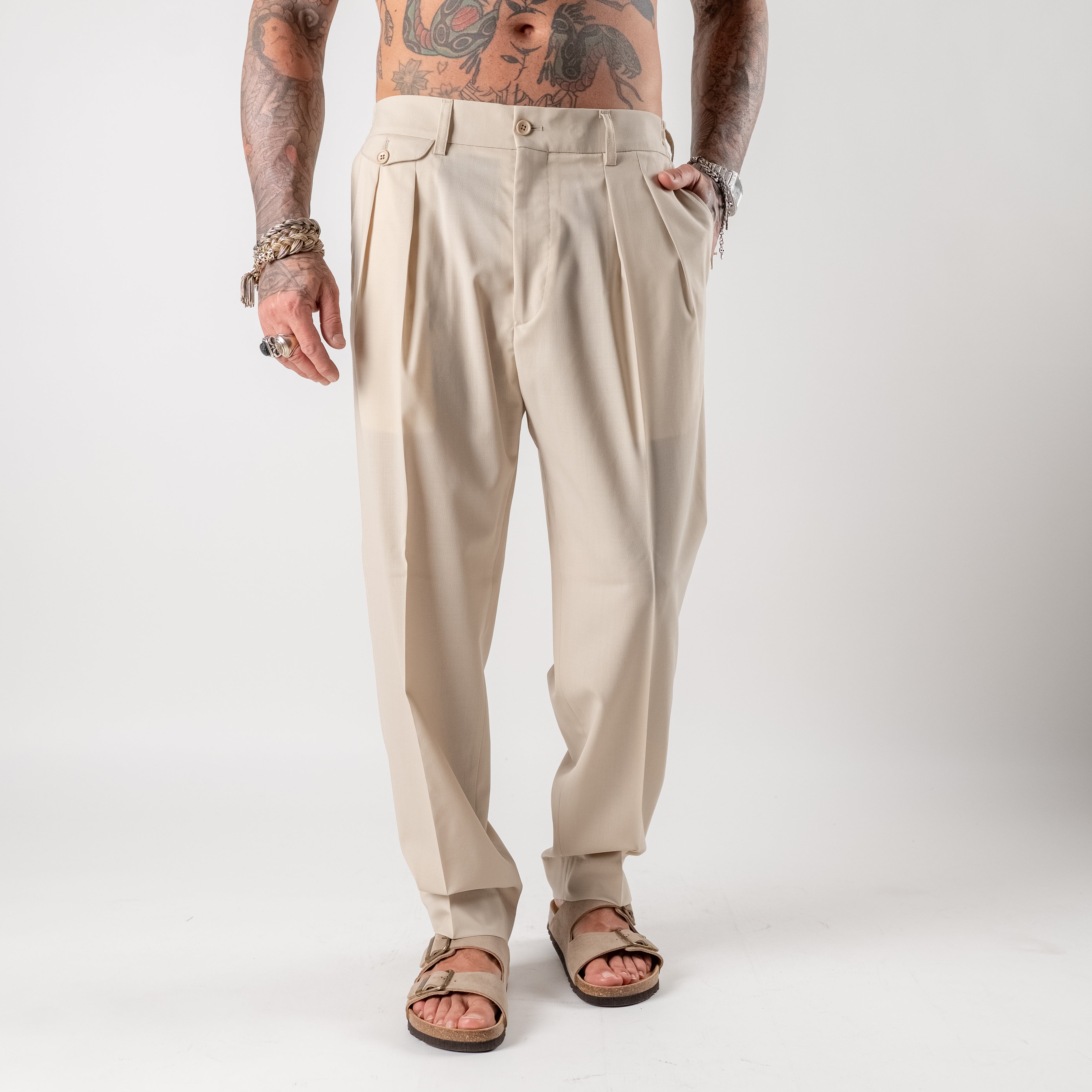Tailored double-pleated trousers with watch pocket