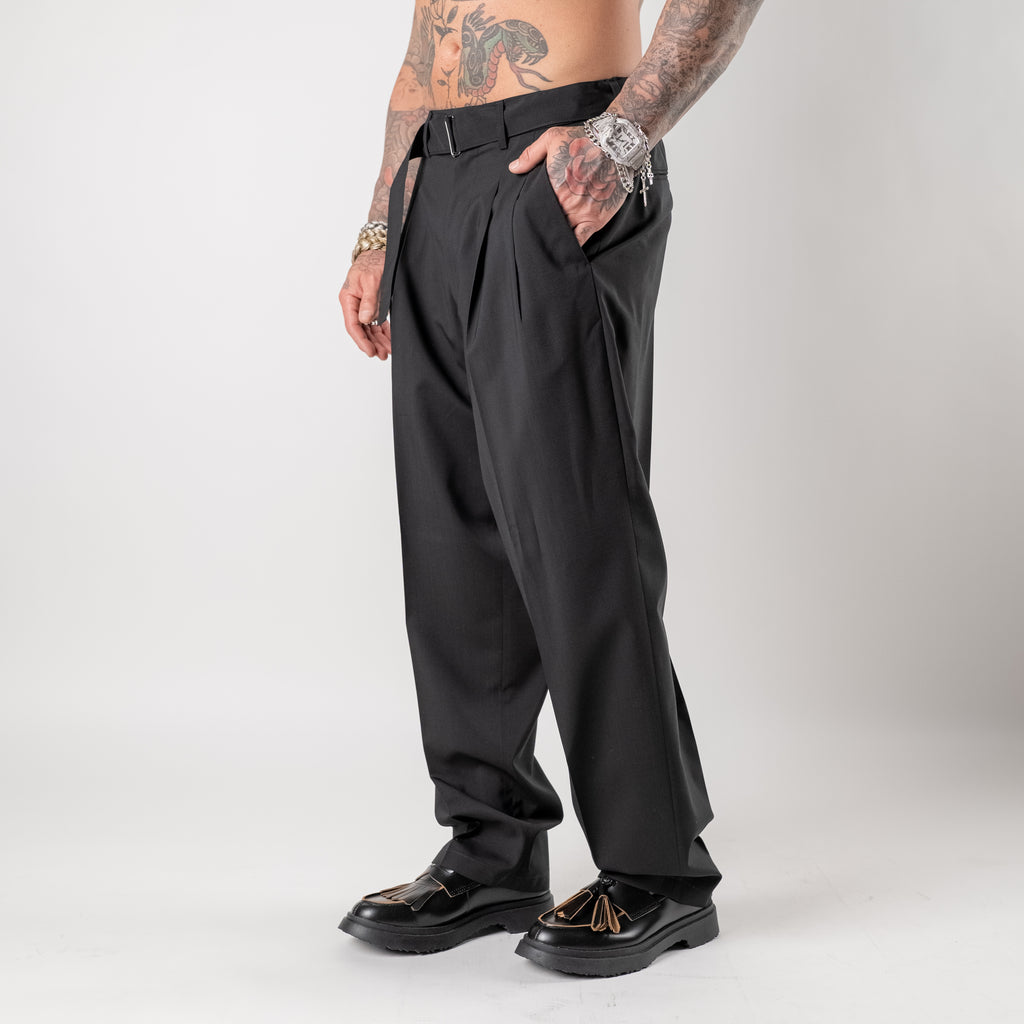 Wool blend wide leg trousers with belt