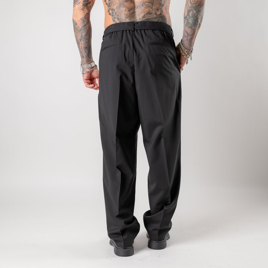 Wool blend wide leg trousers with belt