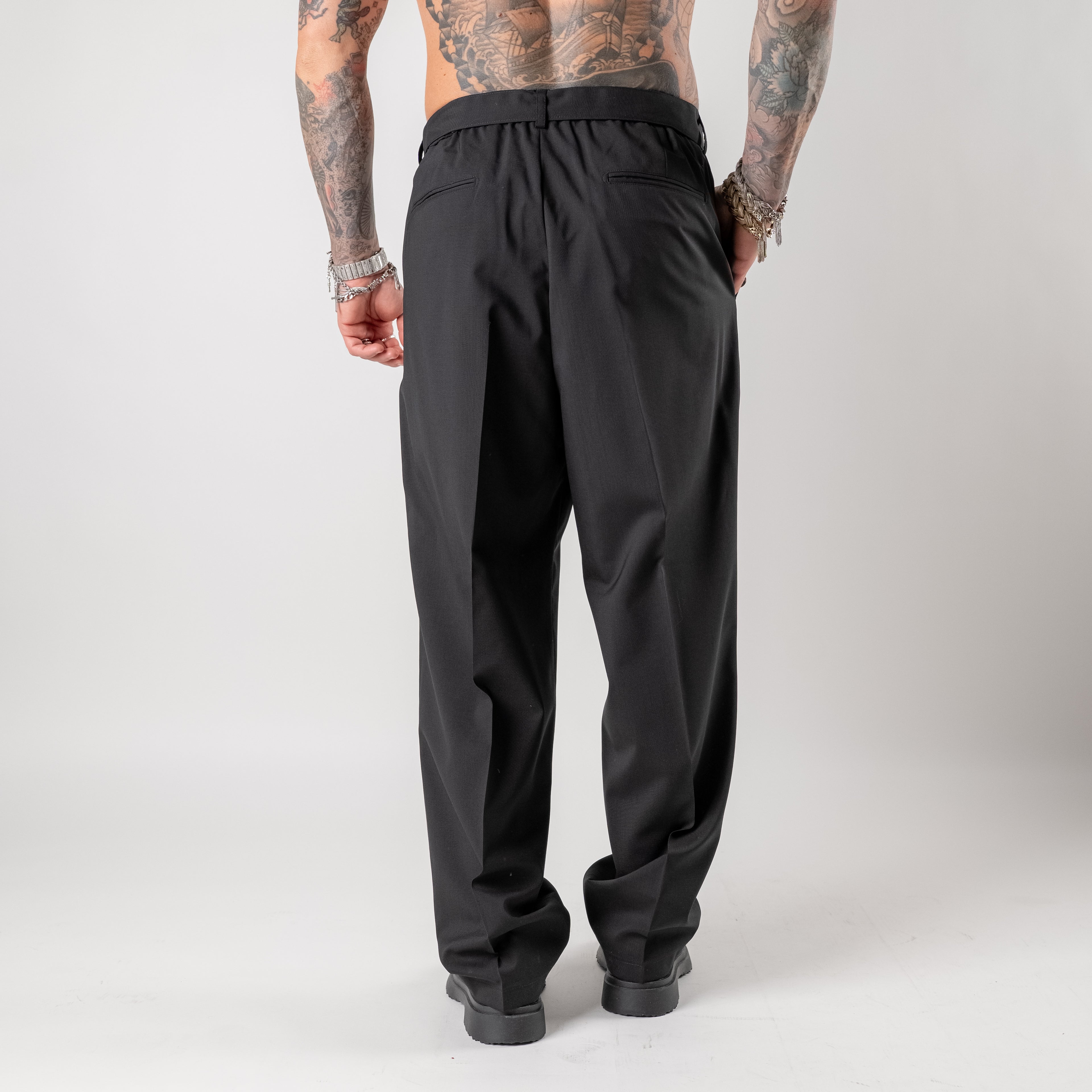 Wool blend wide leg trousers with belt