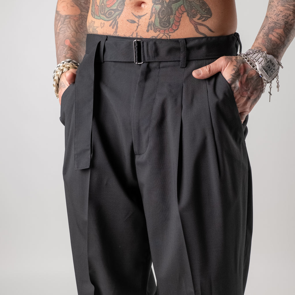 Wool blend wide leg trousers with belt