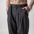 Wool blend wide leg trousers with belt